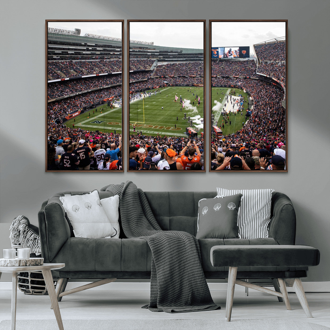 18347149-MGV-CV-36X24-Chicago Bears Soldiers Field Wall Art Canvas Print – Framed Football Stadium Artwork for Sports Fans, Soldier Field Skyline Canvas Decor for Game Room