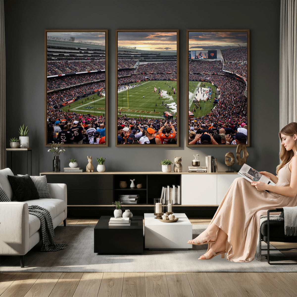 87578930-PAN-FL-20X10 - Chicago Bears Soldiers Field Wall Art Canvas Print, Home Bar Wall Decor