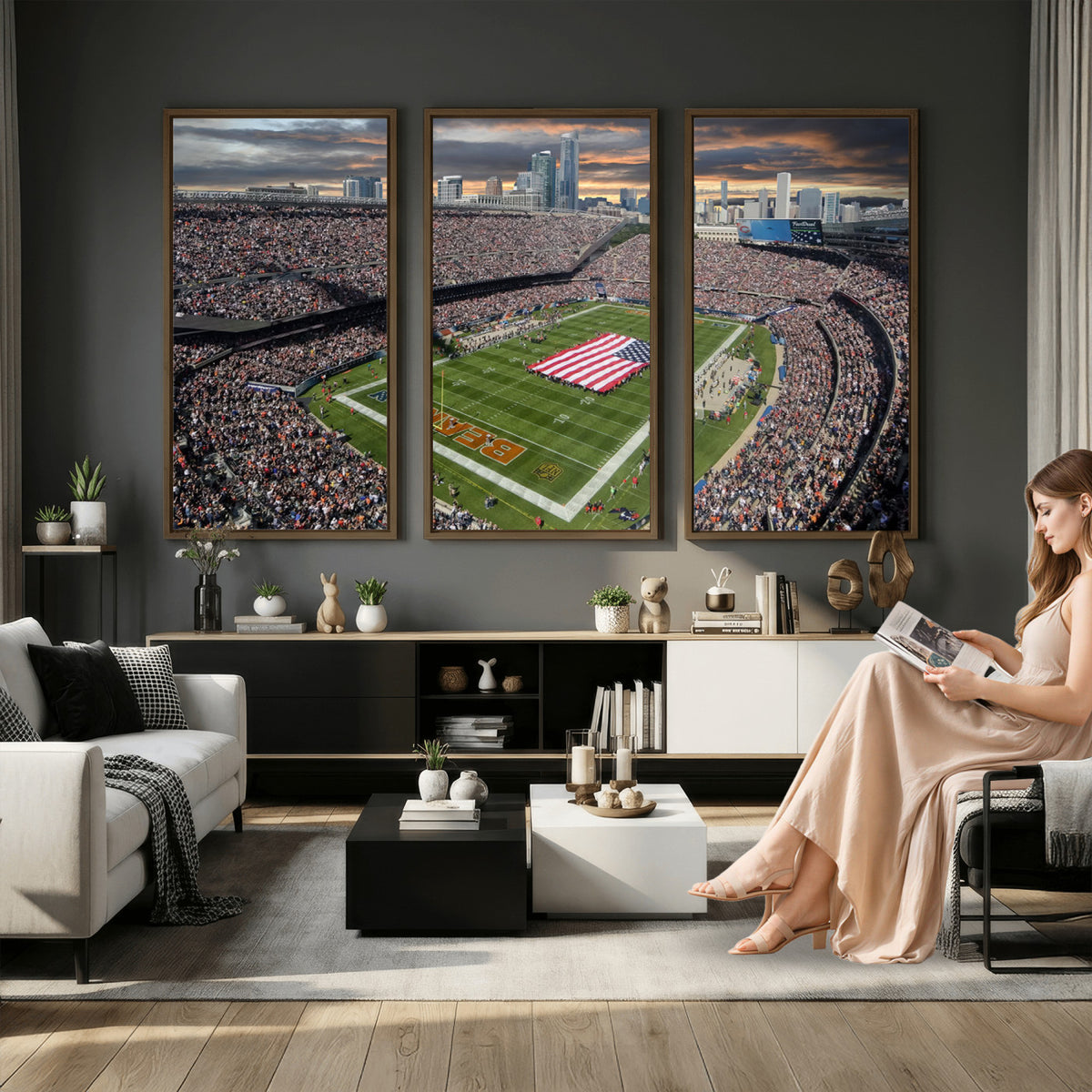 98106777-PAN-FL-20X10 - Chicago Bears Soldiers Field Wall Art Canvas Print, Extra Large Game Room Wall Decor