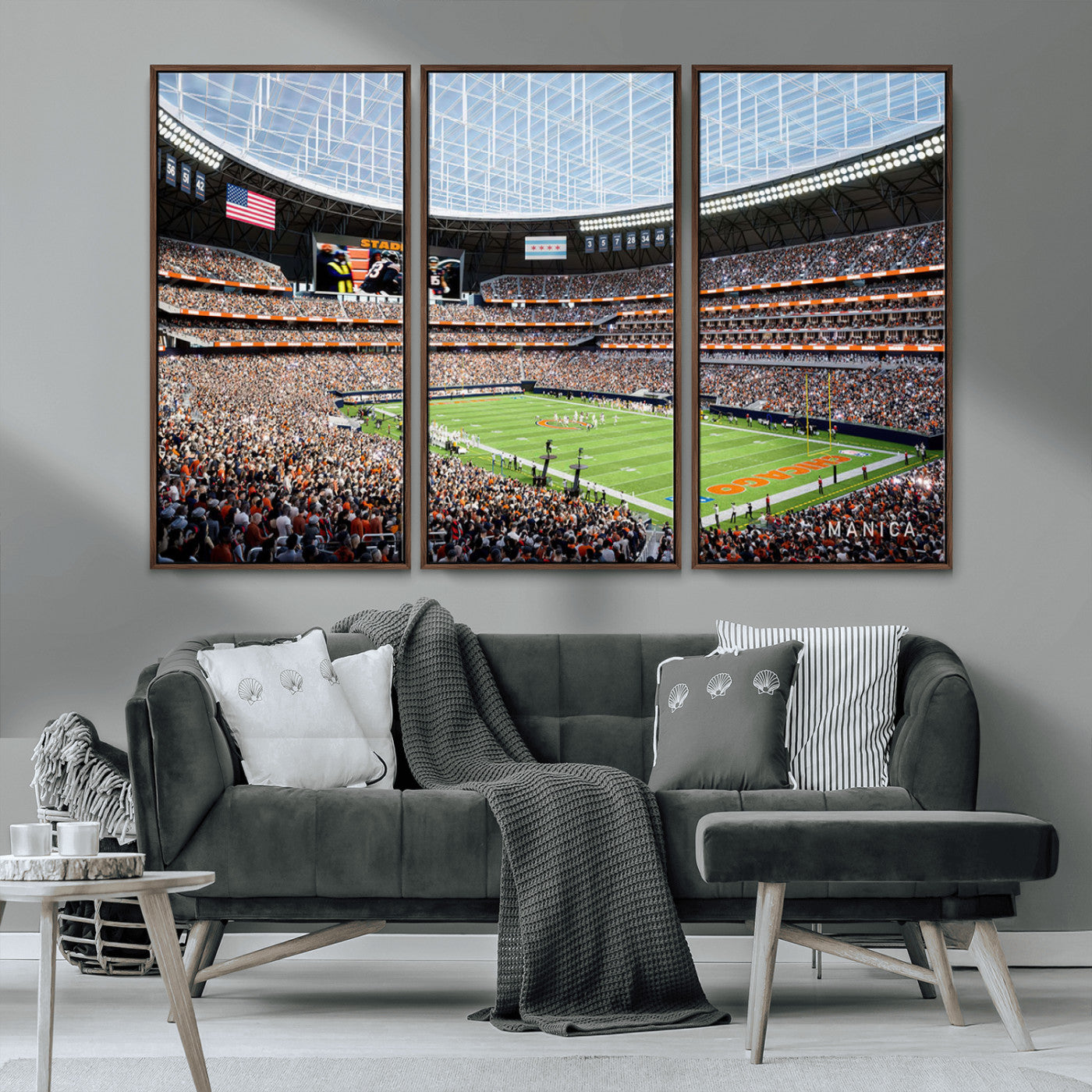 MGV-FC-48X32-3P - Chicago Bears Soldiers Field Wall Art Canvas Print – Framed Football Stadium Artwork for Sports