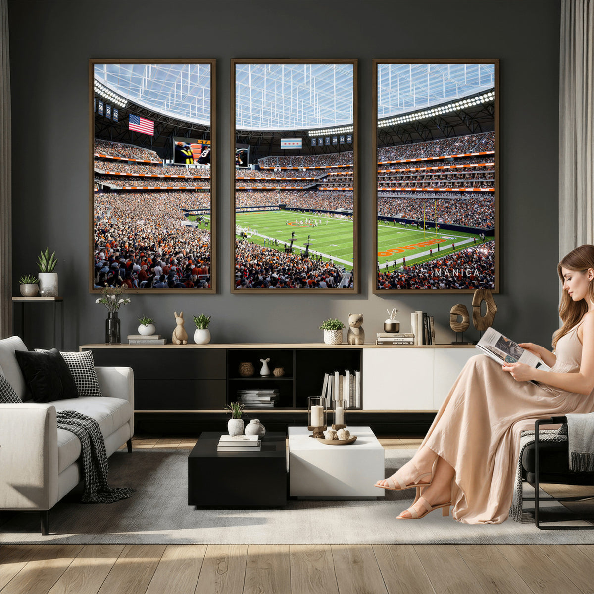 32530647-PAN-FL-20X10 - Chicago Bears Soldiers Field Wall Art Canvas Print, Framed and Ready to Hang