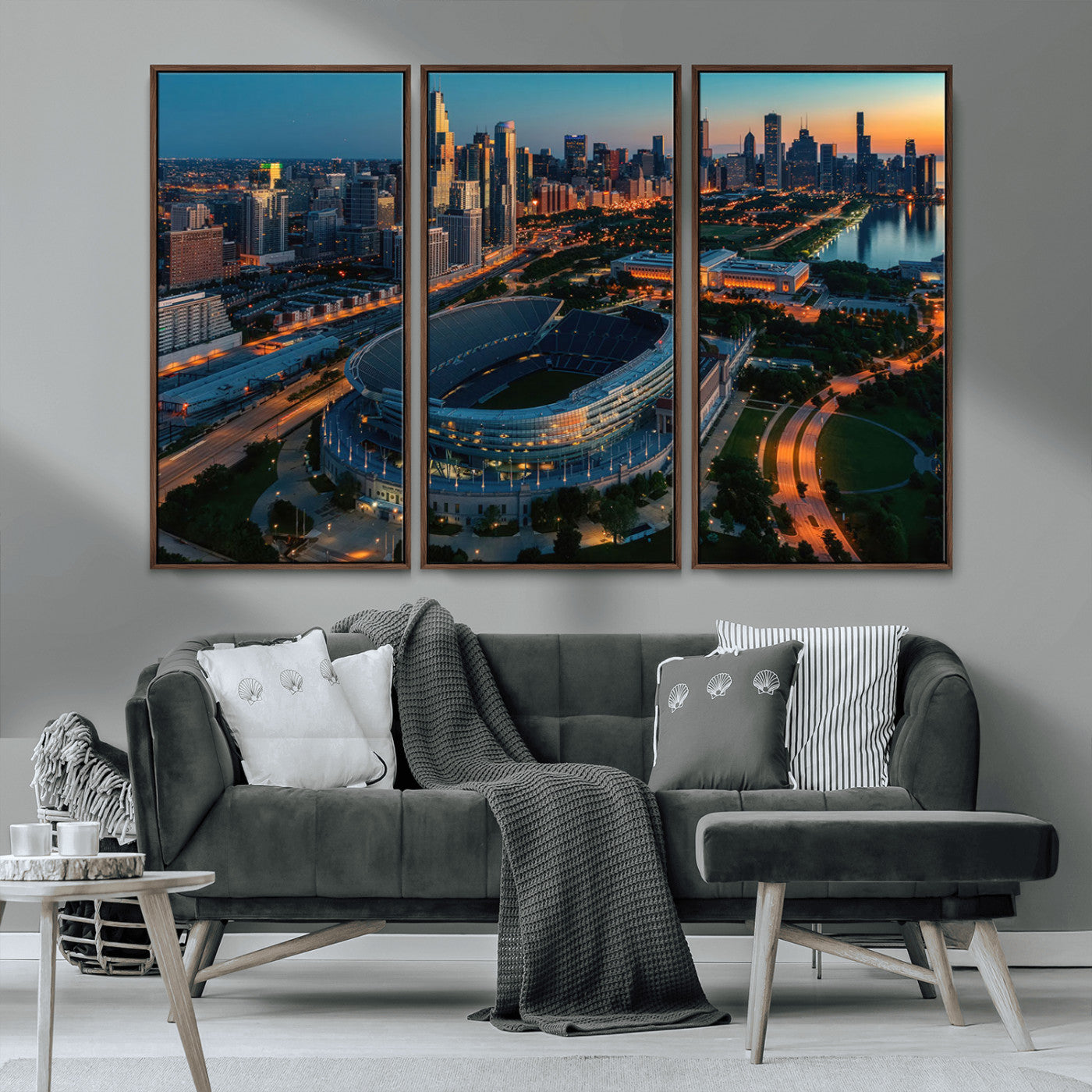 MGV-FC-48X32-3P - Chicago Bears Soldiers Field Wall Art Canvas Print – Framed Football Stadium Artwork for Sports