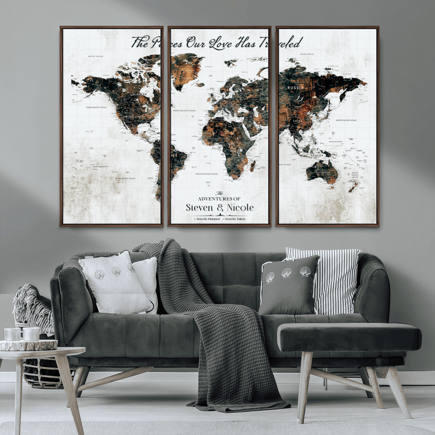89231588-MGV-CV-36X24-World Travel Map with Pins – Framed Canvas Print to Track Adventures and Create a Visual Travel Journal, Ideal Wall Art for Home - H17
