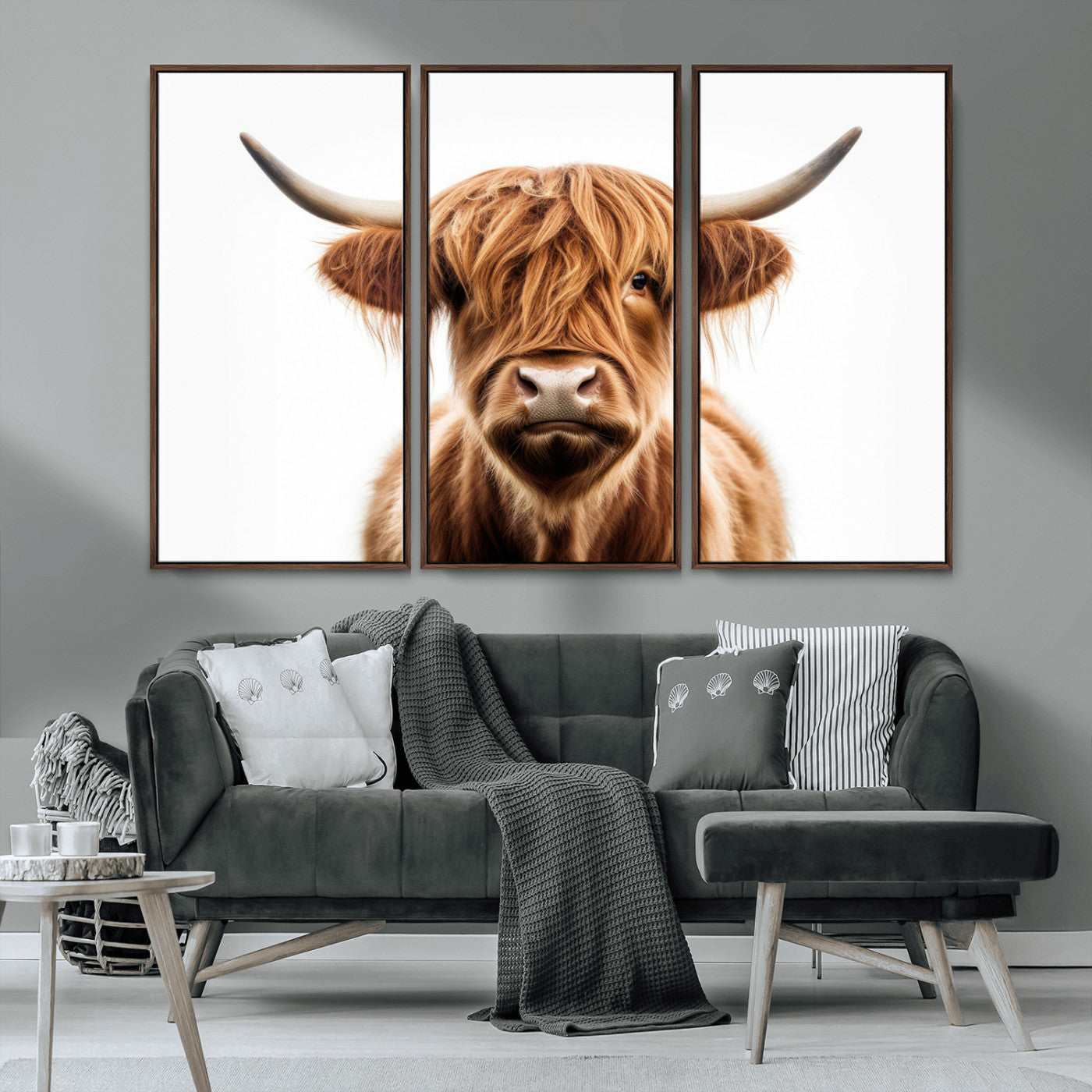 -Scottish Highland Cow Canvas Print, Framed Highland Cow Canvas Home Decor