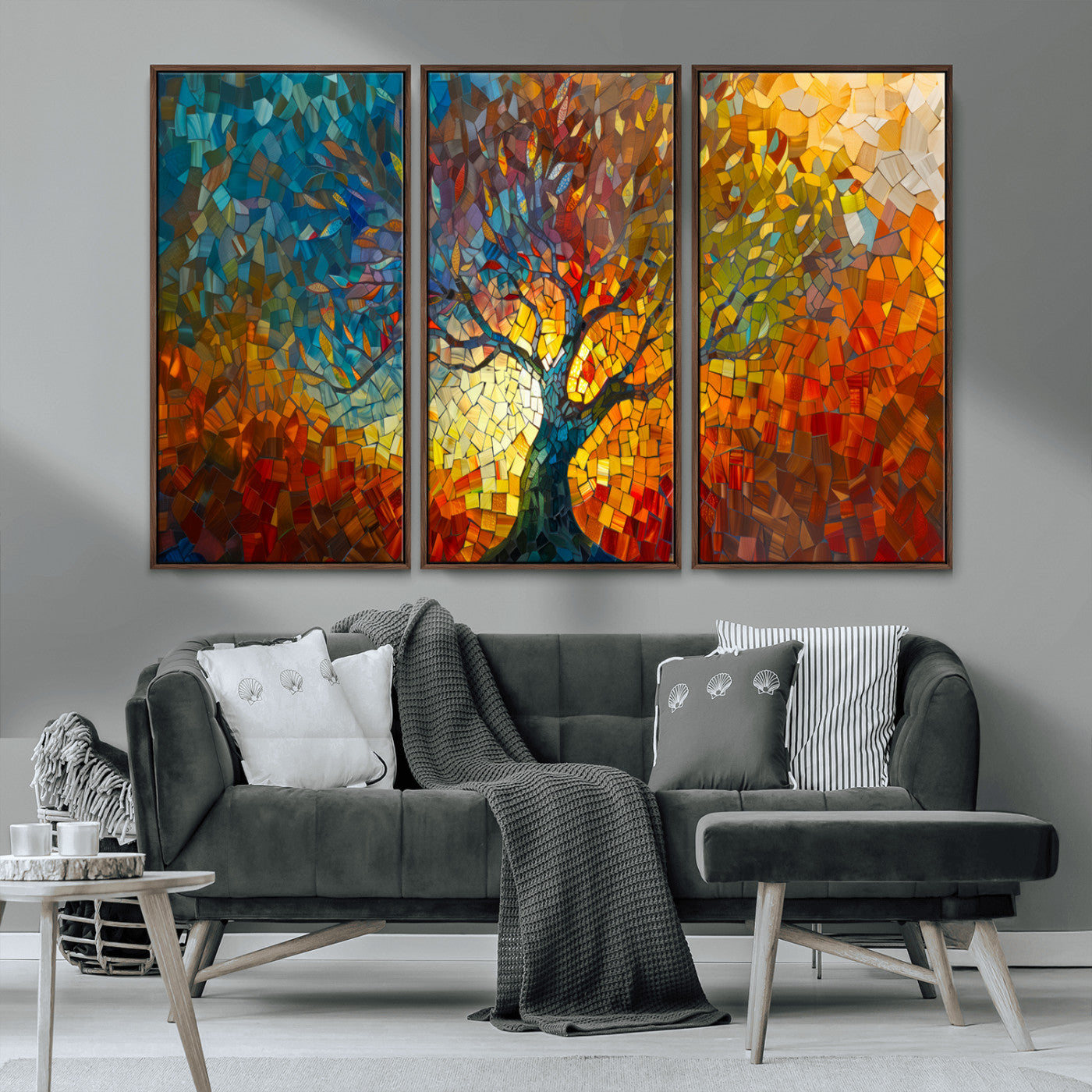 MGV-FC-48X32-3P - Mosaic Tree Canvas Wall Art – Vibrant Abstract Nature Design, Colorful Decor for Living Room, Bedroom, or Creative Spaces
