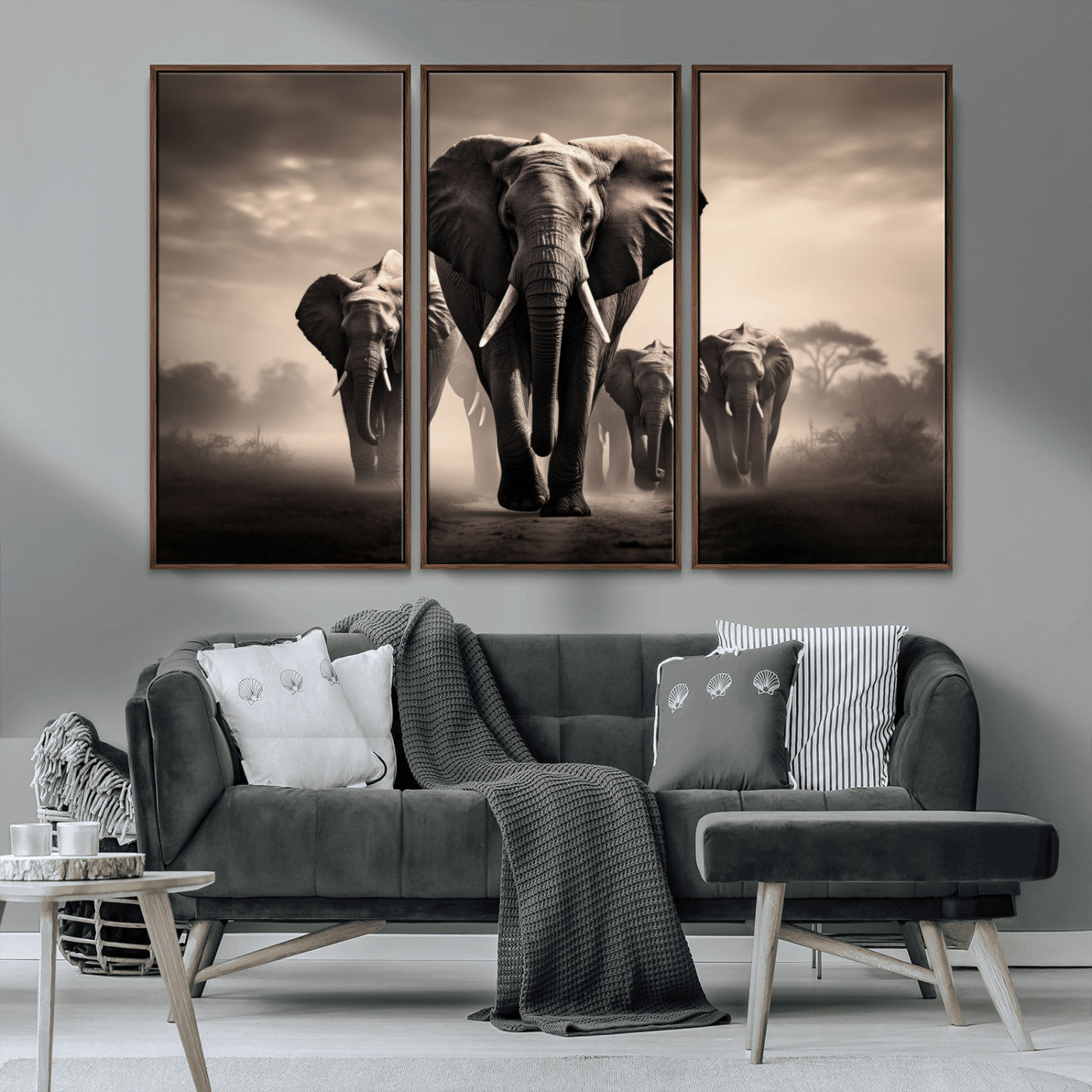 MGV-FC-48X32-3P - Elephant Family Wall Art Canvas Print, Framed Elephant Wall Art Home Decor