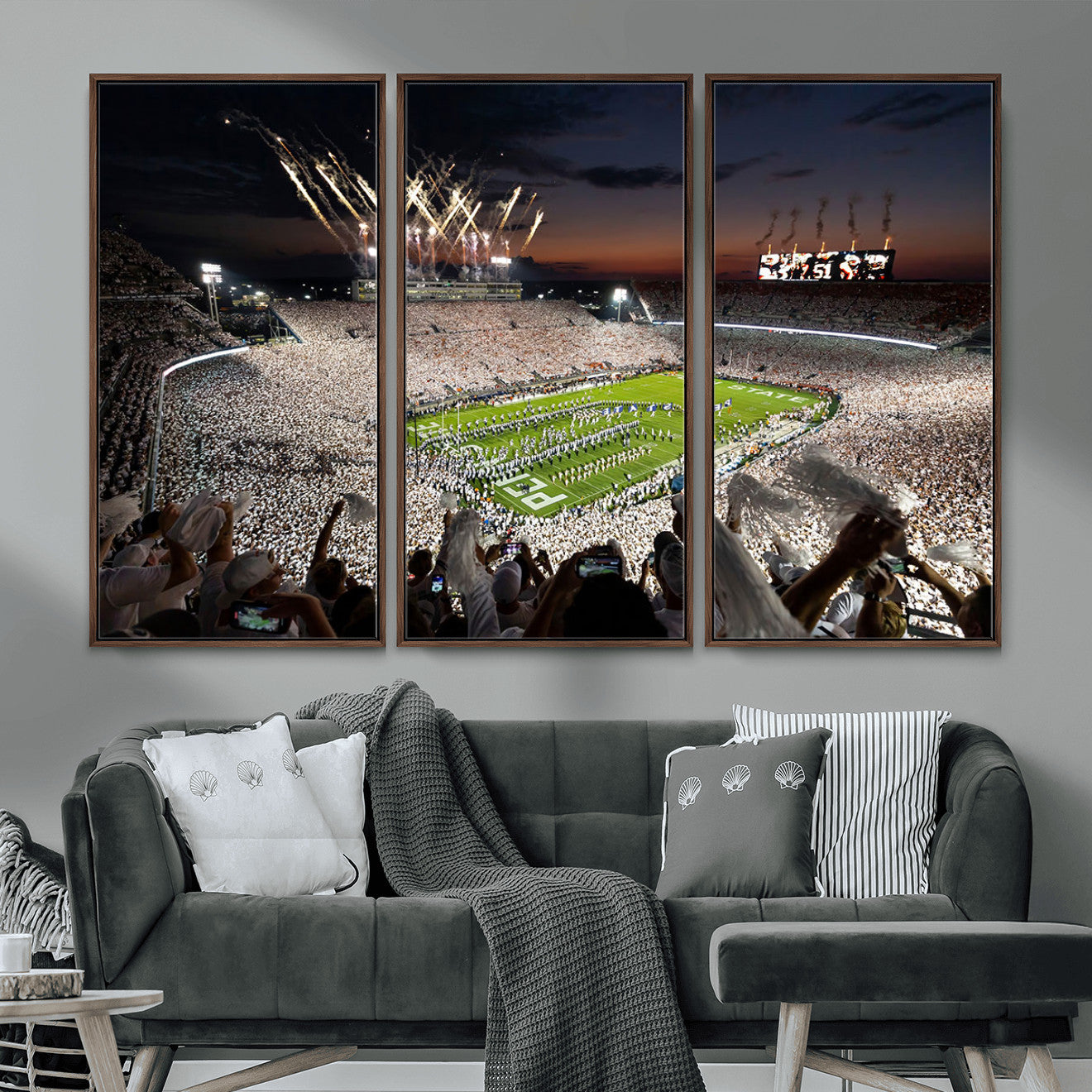 11221988-MGV-FC-48X32-3P - Epic Night Football Stadium Wall Art Canvas Print, Fireworks and Crowd Energy Game Day Excitement Decor for Home, Office