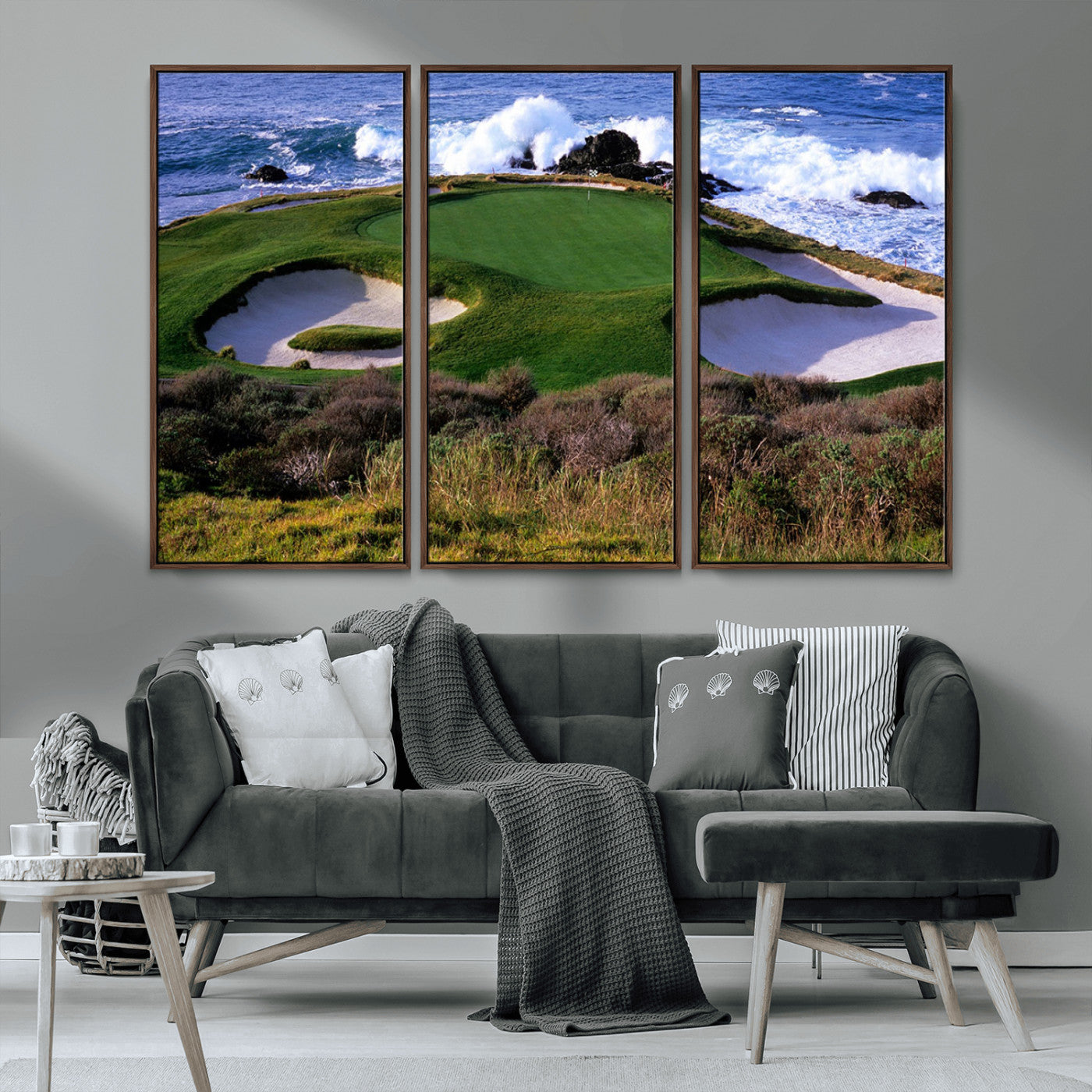 22776914-MGV-CV-36X24-Ocean Cliff Golf Green Canvas Print – Framed Majestic Coastal Scene with Lush Green Artwork for Home, Office