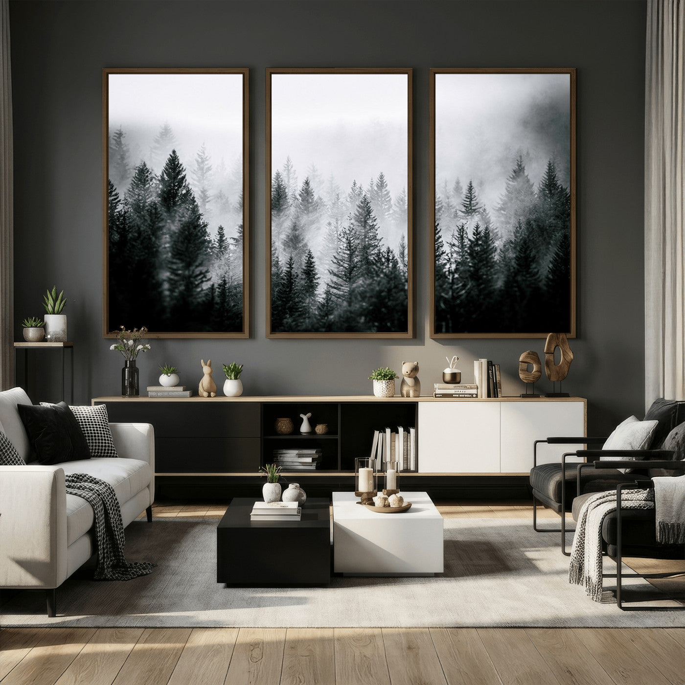 87750525-MGV-CV-36X24 - Foggy Forest Wall Art Canvas Print – Mountain Woodland Landscape Photography for Minimal Nature Home Decor