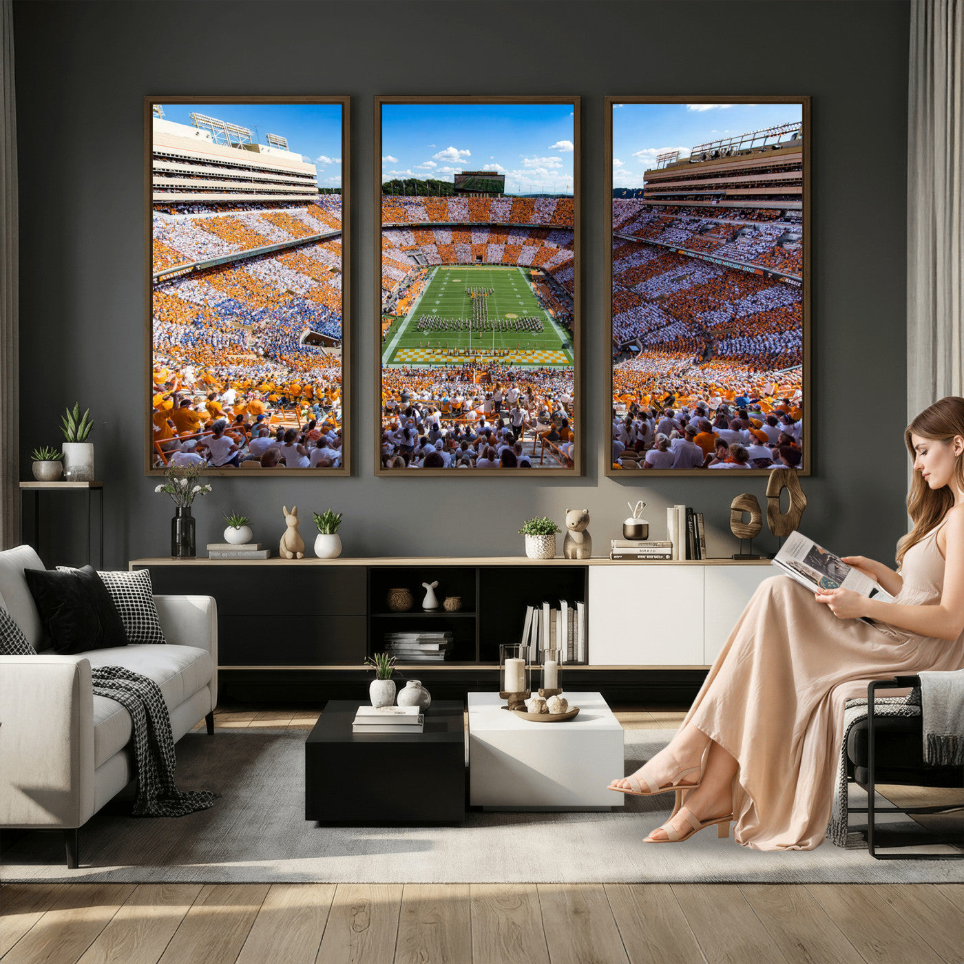 77097951-MGV-CV-36X24 - Tennessee Neyland Stadium Wall Art, Sports Arena Canvas Print, Panoramic Stadium Canvas Artwork for Home, Office