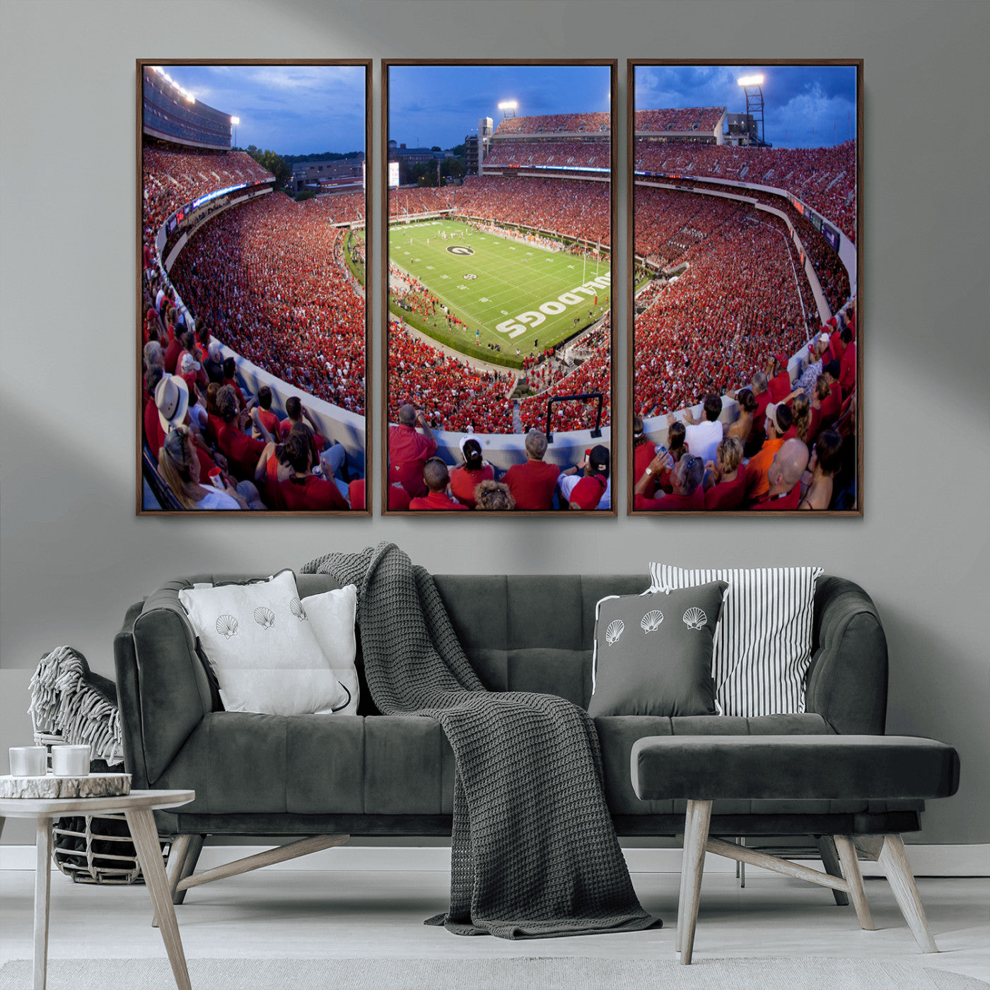 10244378-MGV-CV-48X32-3P-Dooley Stadium Wall Art Print, Sports Arena Canvas Wall Art, Dooley Field at Sanford Stadium Canvas Print, Modern Athletic Field Art Printing