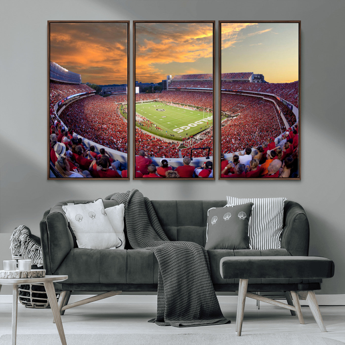 73680988-MGV-CV-48X32-3P-Dooley Stadium Wall Art Print, Sports Arena Canvas Wall Art, Dooley Field at Sanford Stadium Canvas Print, Modern Athletic Field Art Printing