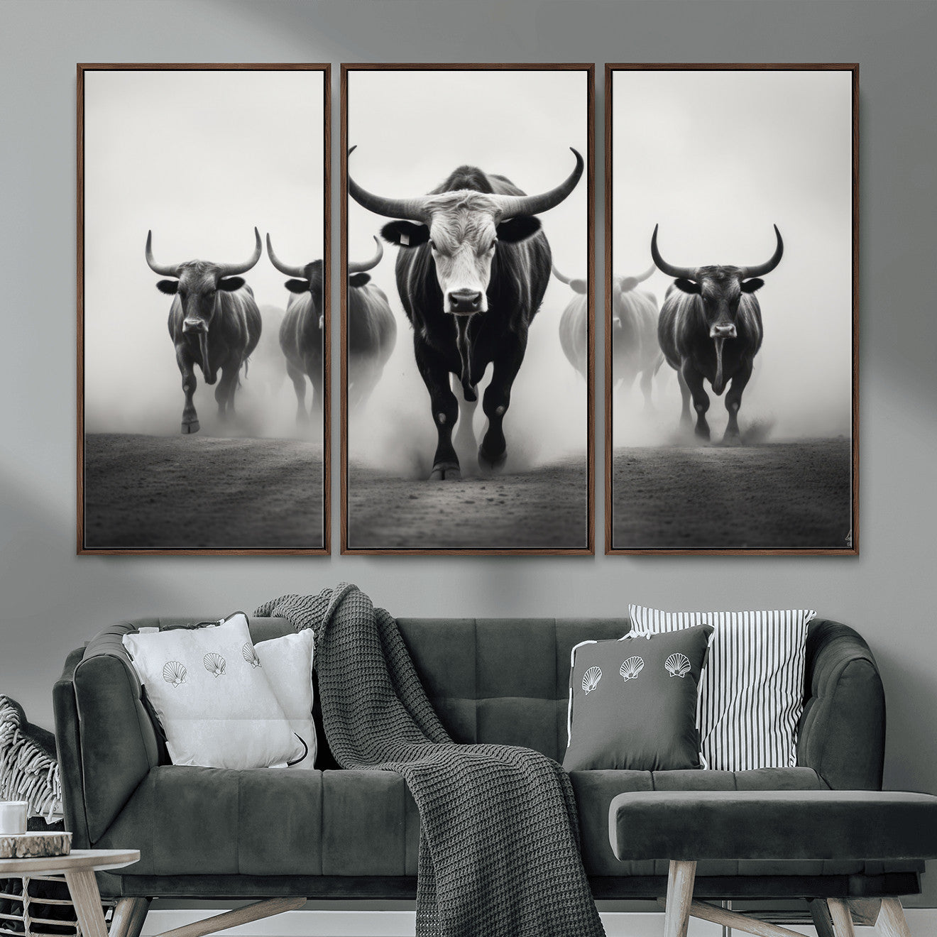 N34534C-MGV-FC-48X32-3P - Texas Bighorn Cow Hern Wall Art Canvas Print, Longhorn Cow Large Wall Art