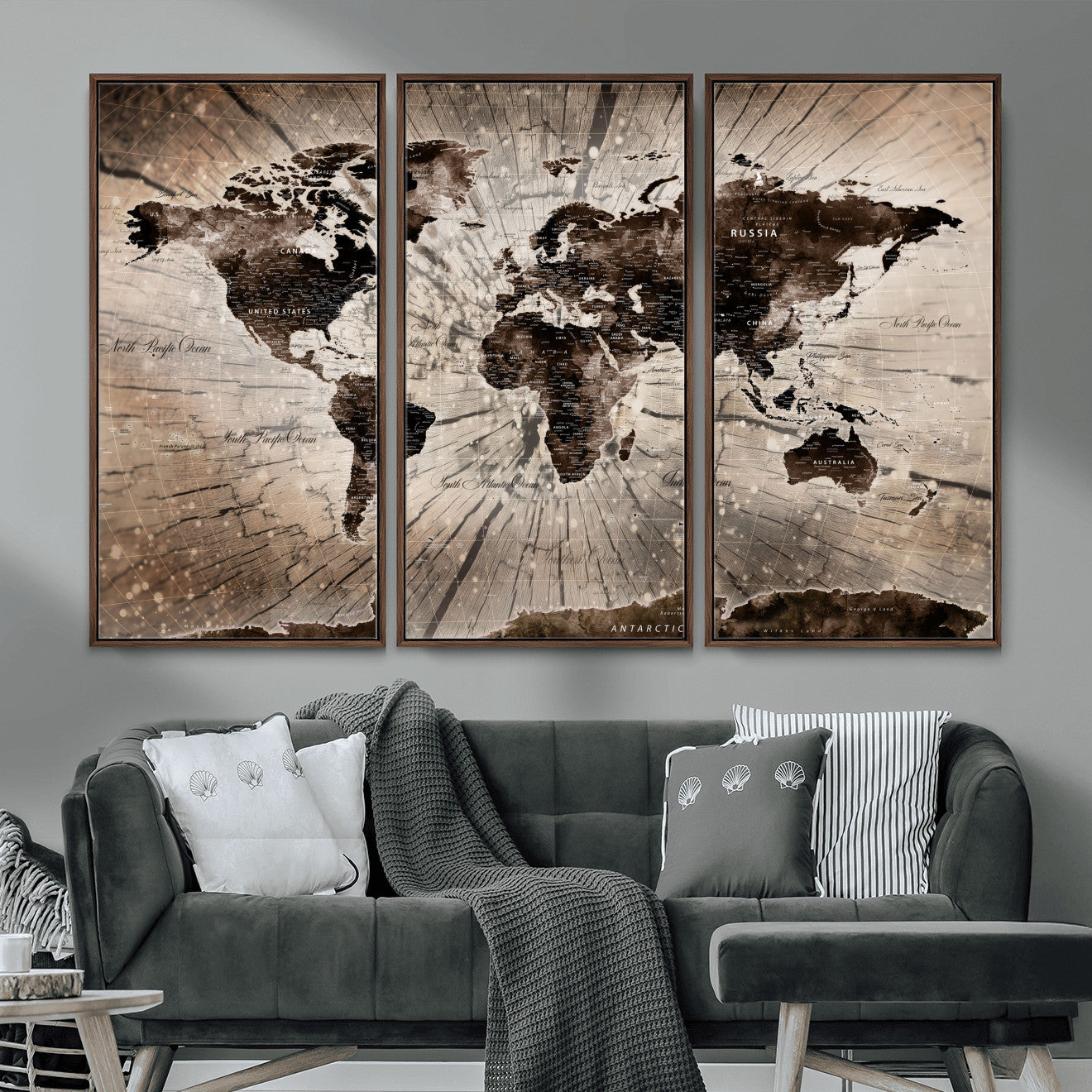 35326624-MGV-FC-48X32-3P - World Map Wall Art Canvas Print, Modern Decorative Framed Map Artwork Prints for Living Room, Office, Bedroom Wall Decor