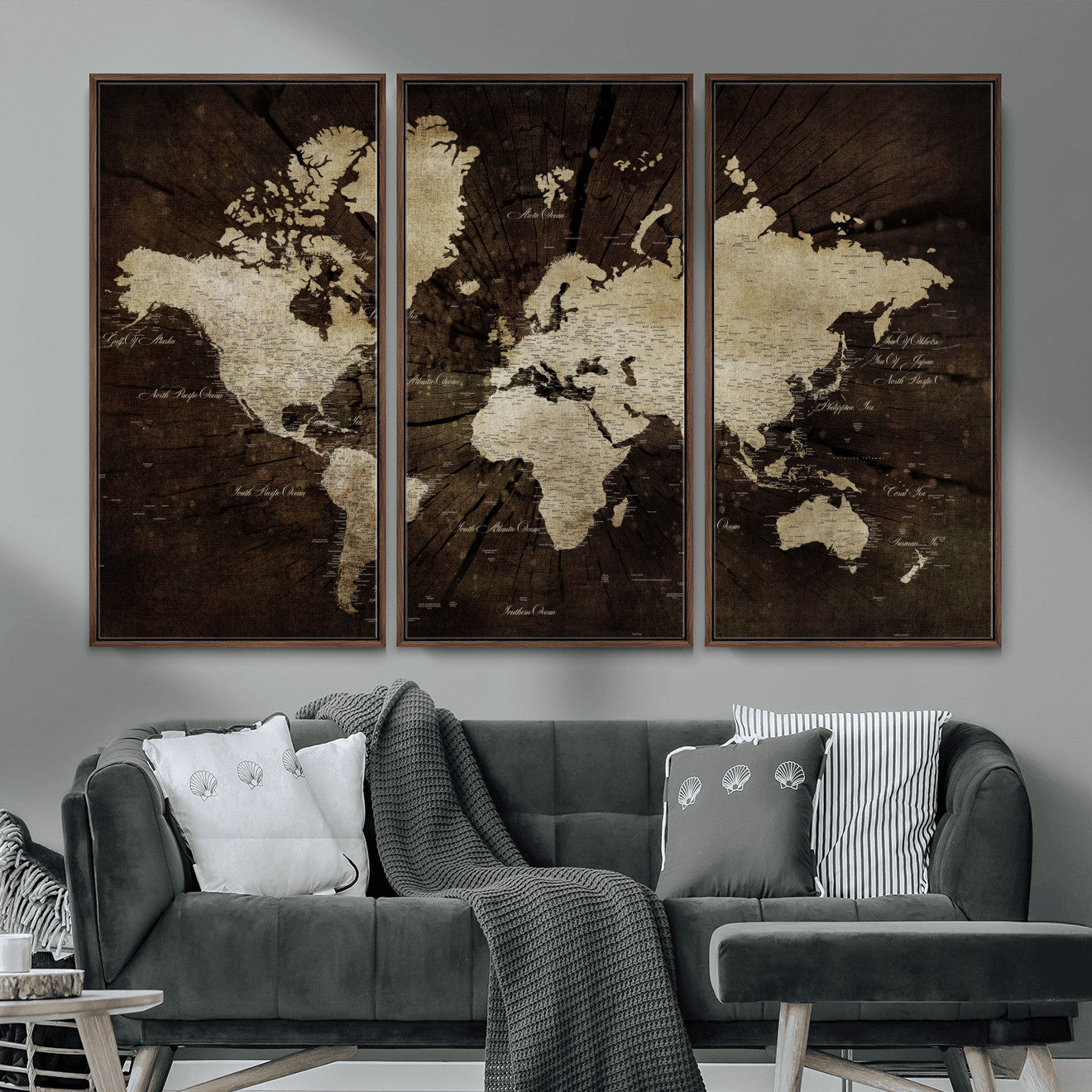24010397-MGV-FC-48X32-3P - World Map Wall Art Canvas Print, Modern Decorative Framed Map Artwork Prints for Living Room, Office, Bedroom Wall Decor