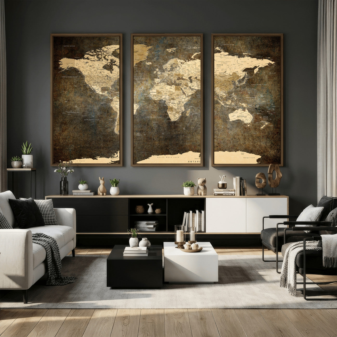 89742472-MGV-CV-36X24 - World Map Wall Art Canvas Print, Modern Decorative Framed Map Artwork Prints for Living Room, Office, Bedroom Wall Decor