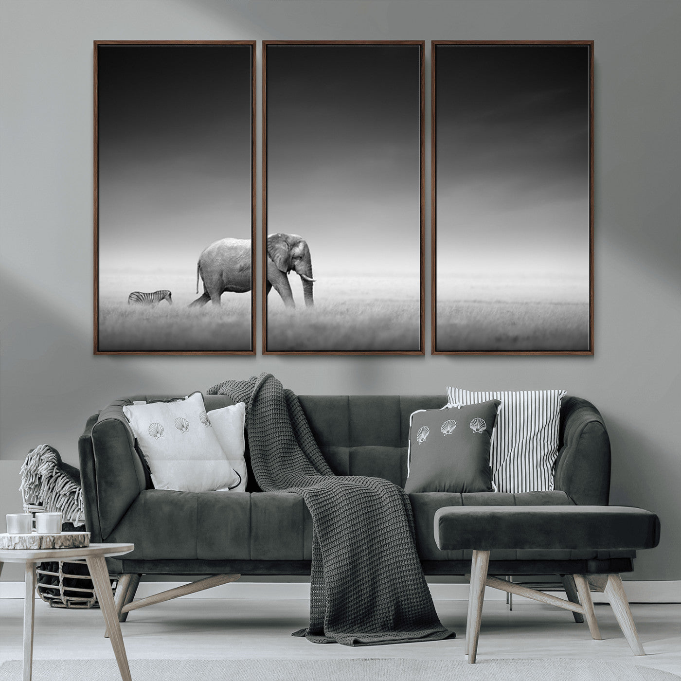 MGV-FC-48X32-3P - Elephand and Zebra Wall Art Canvas Print, Modern Artwork