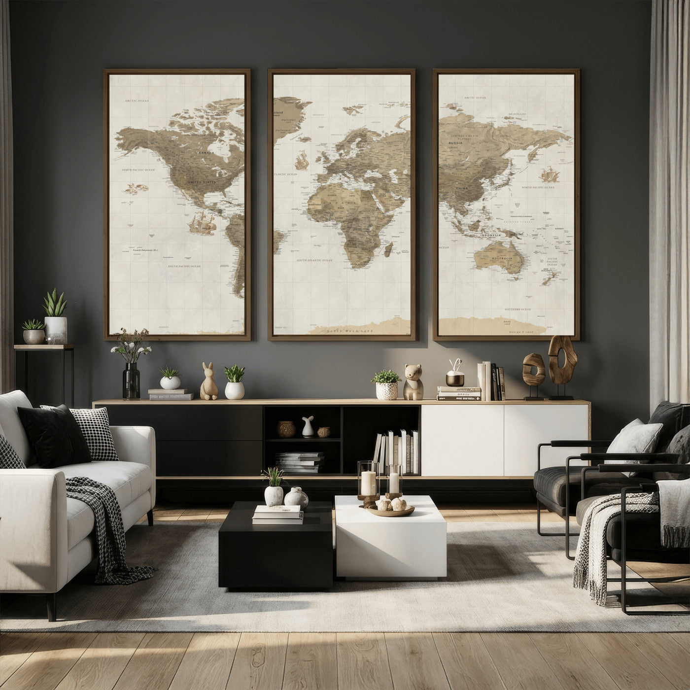 28283260-MGV-CV-36X24 - World Map Wall Art Canvas Print, Modern Decorative Framed Map Artwork Prints for Living Room, Office, Bedroom Wall Decor