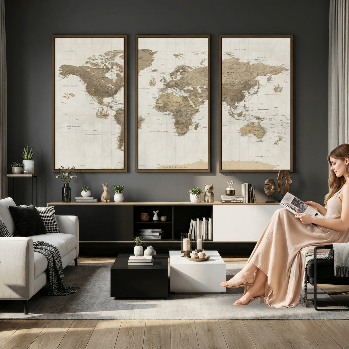 28283260-MGV-CV-36X24 - Detailed World Map Wall Art Canvas Print