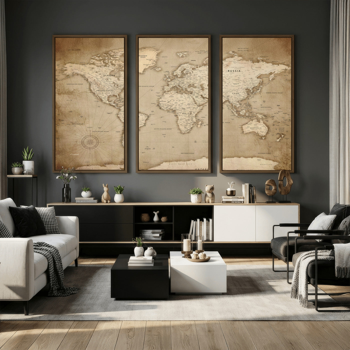 34795134-MGV-CV-36X24 - World Map Wall Art Canvas Print, Modern Decorative Framed Map Artwork Prints for Living Room, Office, Bedroom Wall Decor