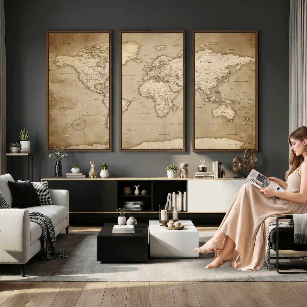 34795134-MGV-CV-36X24 - World Map Wall Art Canvas Print, Modern Decorative Framed Map Artwork Prints for Living Room, Office, Bedroom Wall Decor