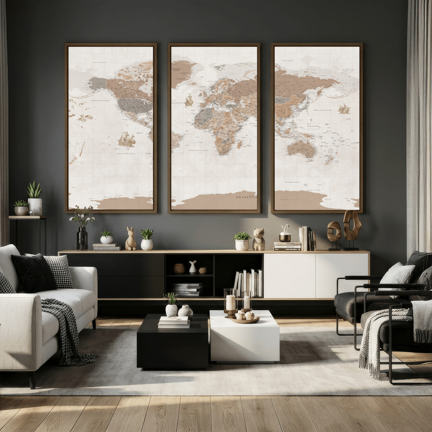 85057279-MGV-CV-36X24 - World Map Wall Art Canvas Print, Modern Decorative Framed Map Artwork Prints for Living Room, Office, Bedroom Wall Decor