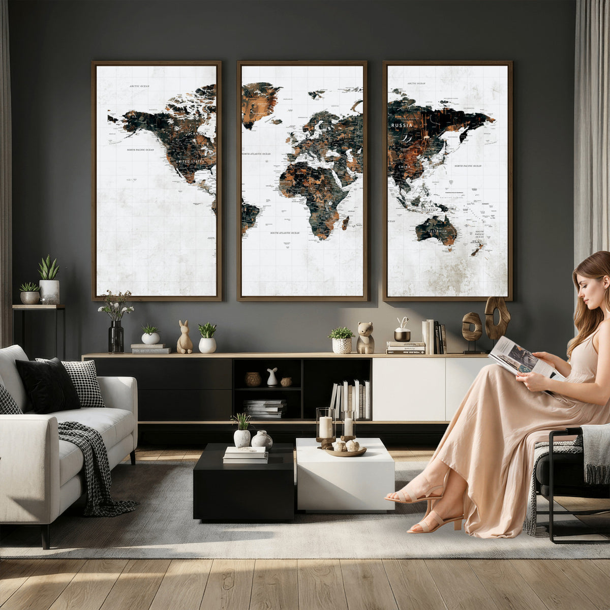60008766-MGV-CV-36X24 - Large World Map Canvas Print – Framed Travel Map Wall Art