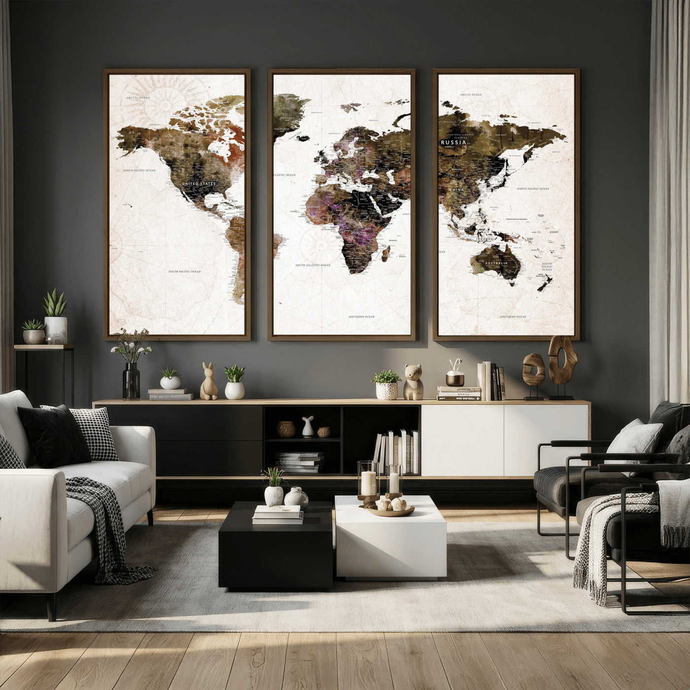 77651968-MGV-CV-36X24 - World Map Wall Art Canvas Print, Modern Decorative Framed Map Artwork Prints for Living Room, Office, Bedroom Wall Decor