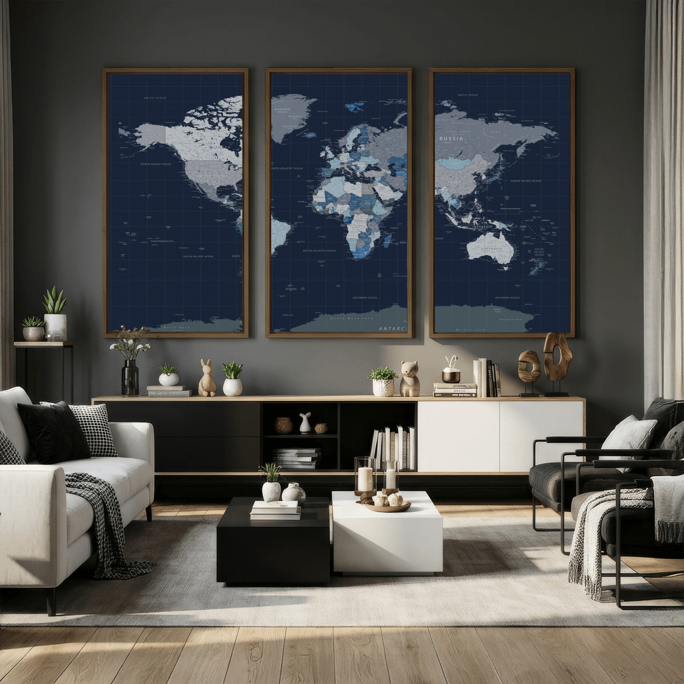 17712680-MGV-CV-36X24 - World Map Wall Art Canvas Print, Modern Decorative Framed Map Artwork Prints for Living Room, Office, Bedroom Wall Decor
