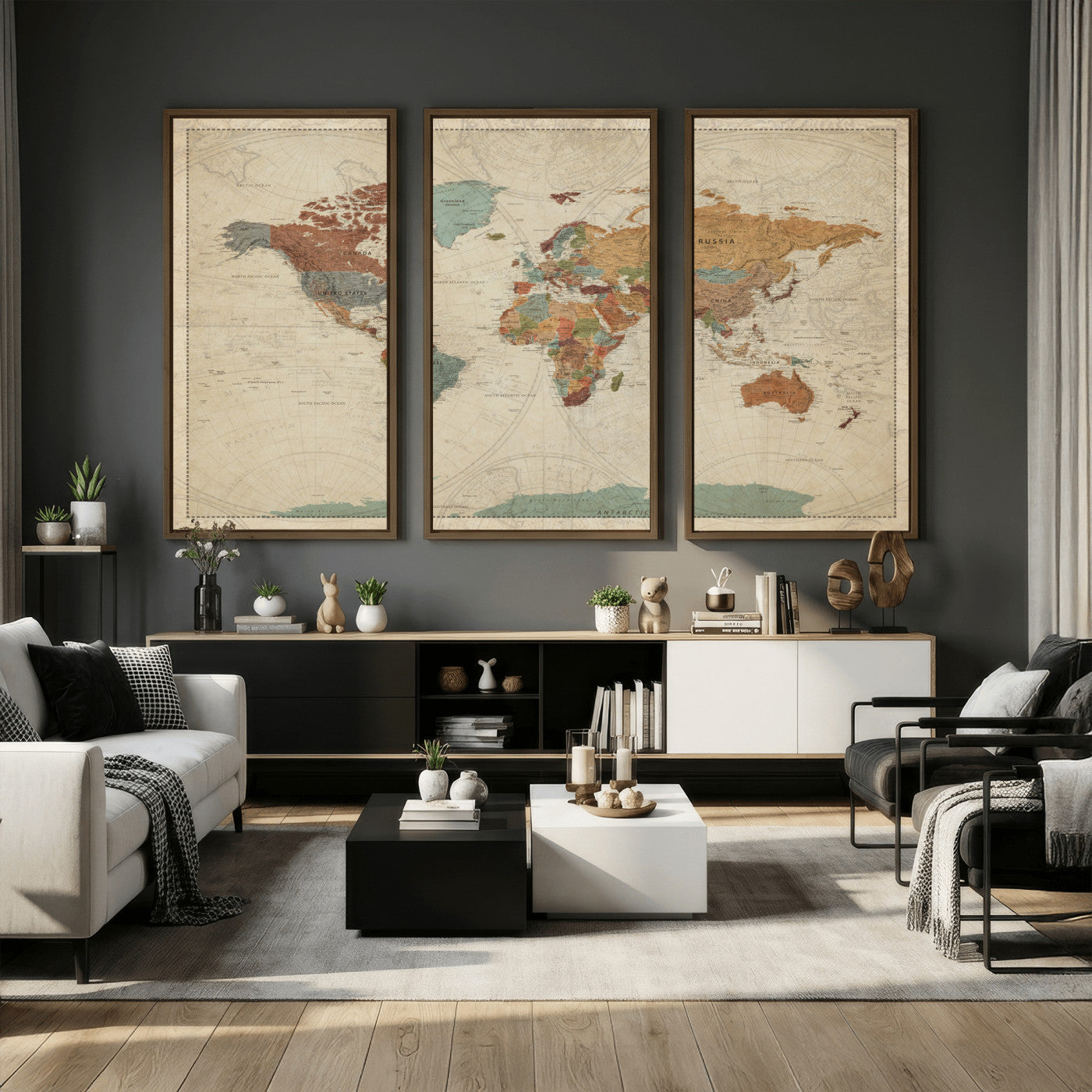 68428598-MGV-CV-36X24 - World Map Wall Art Canvas Print, Modern Decorative Framed Map Artwork Prints for Living Room, Office, Bedroom Wall Decor