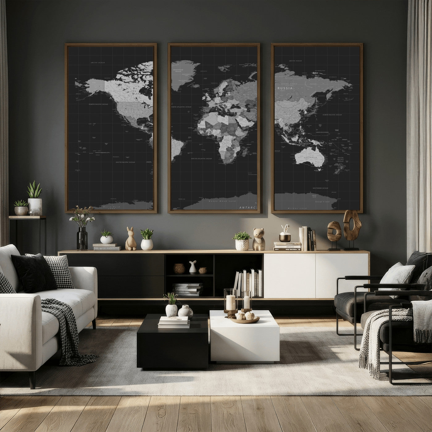 46160121-MGV-CV-36X24 - World Map Wall Art Canvas Print, Modern Decorative Framed Map Artwork Prints for Living Room, Office, Bedroom Wall Decor