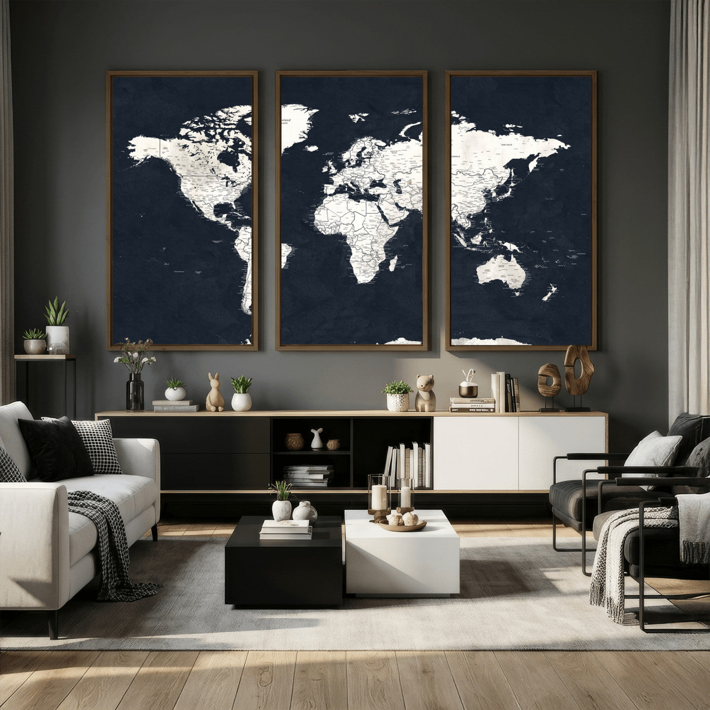 11963807-MGV-CV-36X24 - World Map Wall Art Canvas Print, Modern Decorative Framed Map Artwork Prints for Living Room, Office, Bedroom Wall Decor