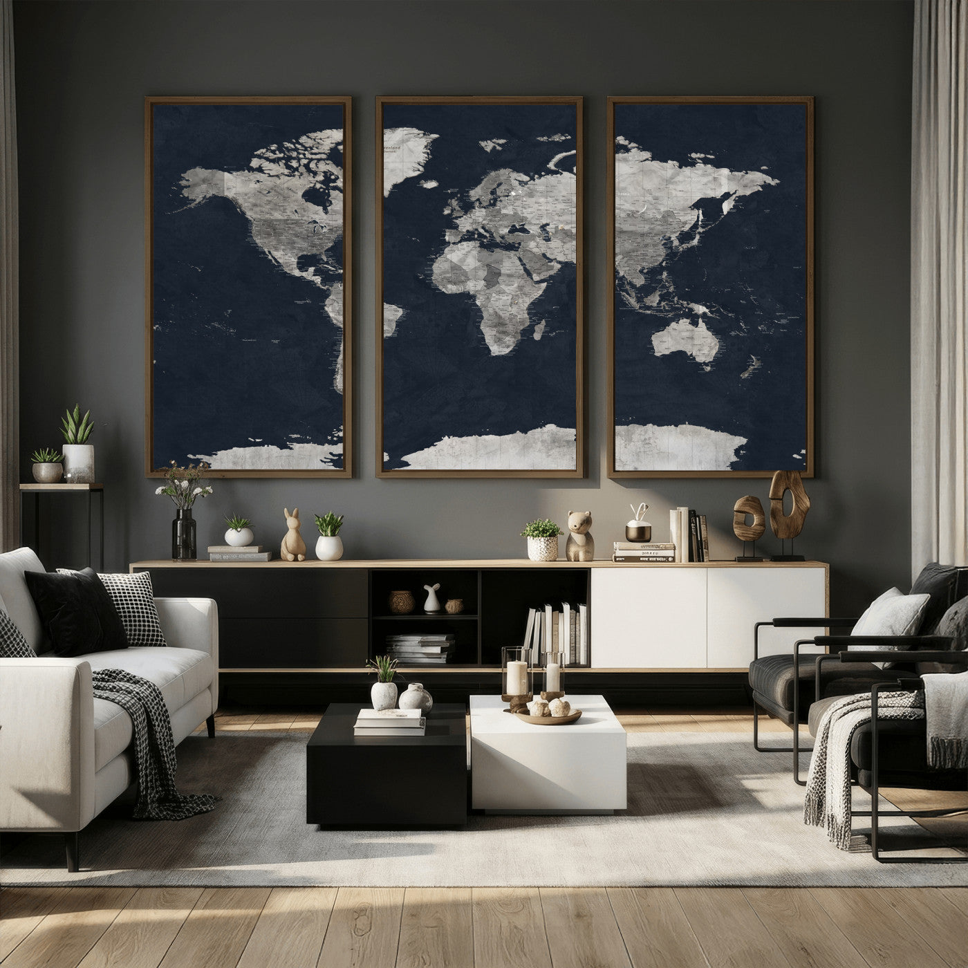 53886659-MGV-CV-36X24 - World Map Wall Art Canvas Print, Modern Decorative Framed Map Artwork Prints for Living Room, Office, Bedroom Wall Decor