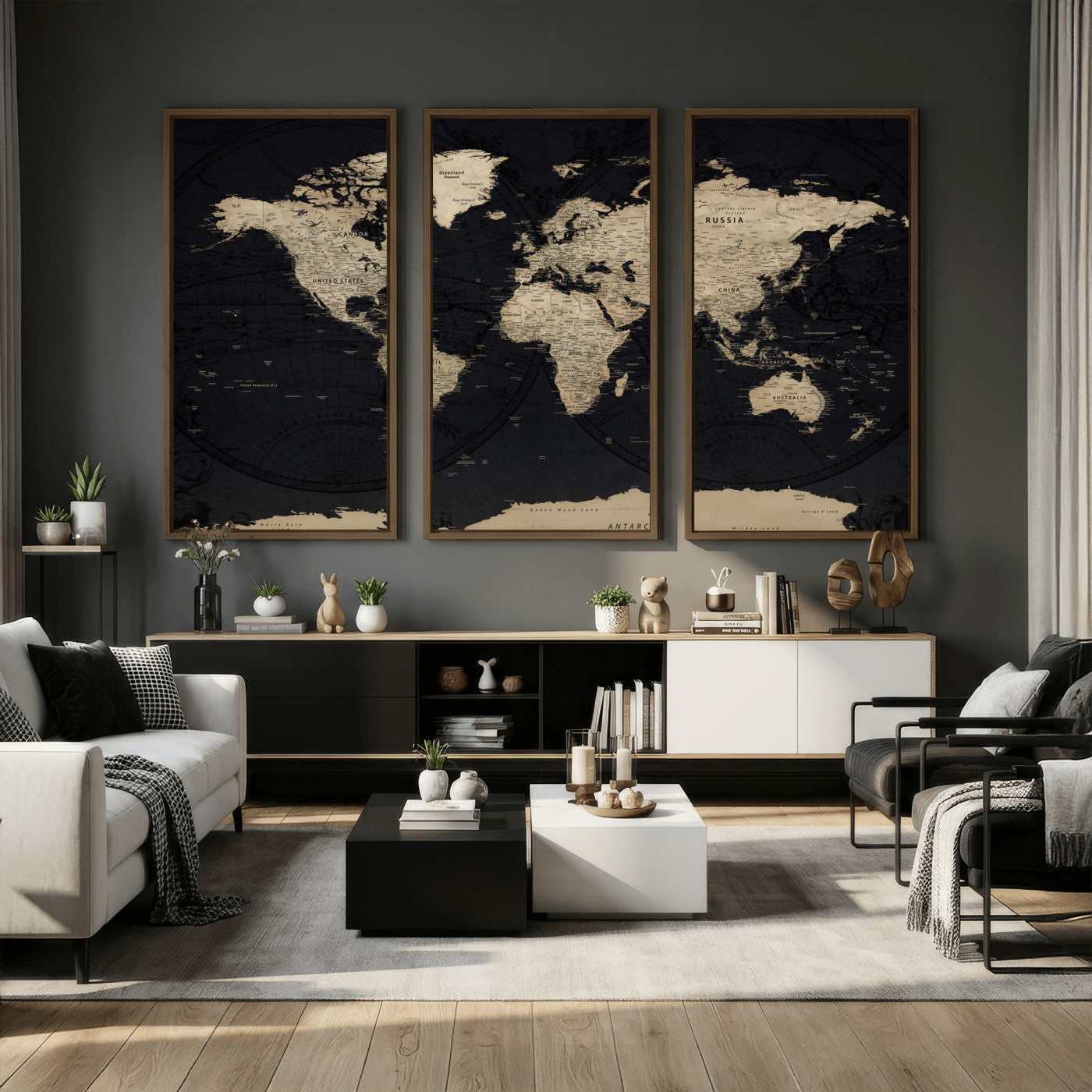 61835687-MGV-CV-36X24 - World Map Wall Art Canvas Print, Modern Decorative Framed Map Artwork Prints for Living Room, Office, Bedroom Wall Decor