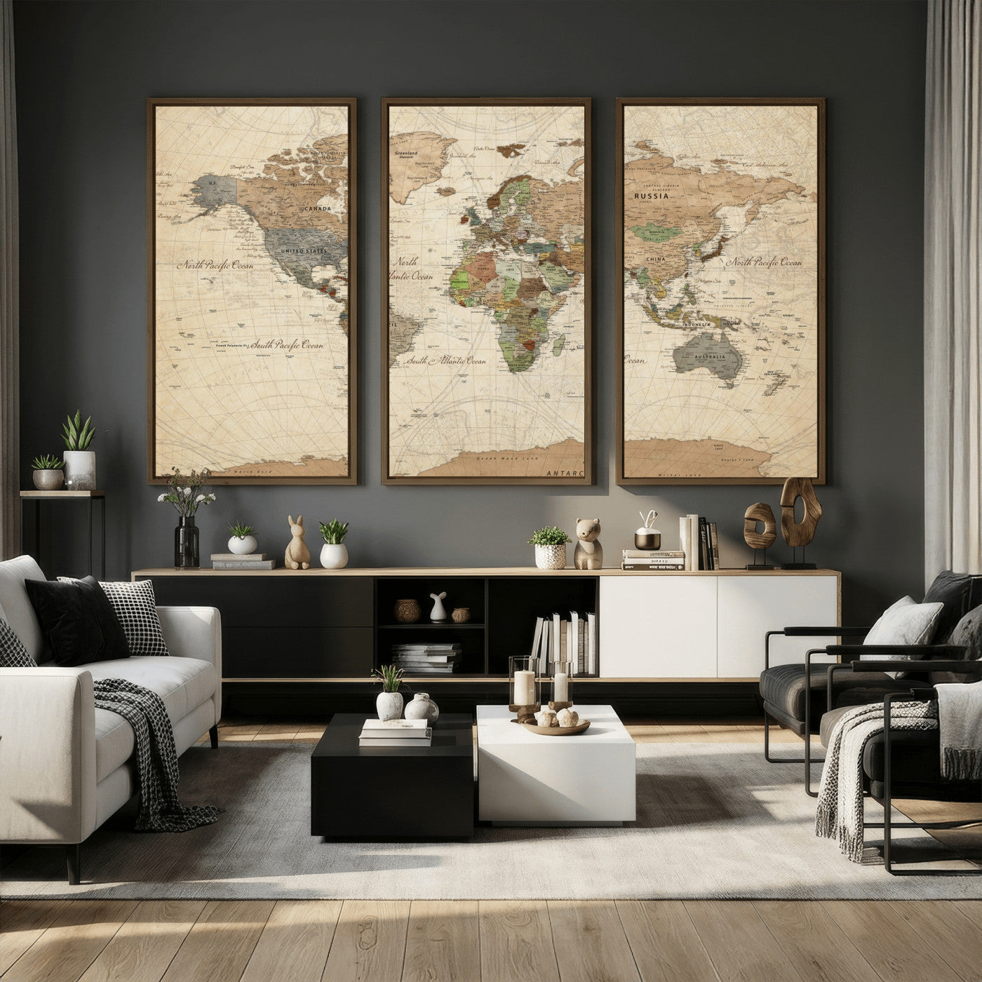 16856902-MGV-CV-36X24 - World Map Wall Art Canvas Print, Modern Decorative Framed Map Artwork Prints for Living Room, Office, Bedroom Wall Decor