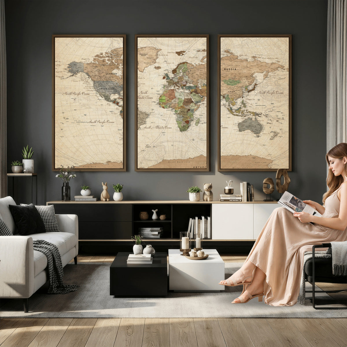 16856902-MGV-CV-36X24 - Vintage World Map Canvas Wall Art - Rustic Grunge Texture