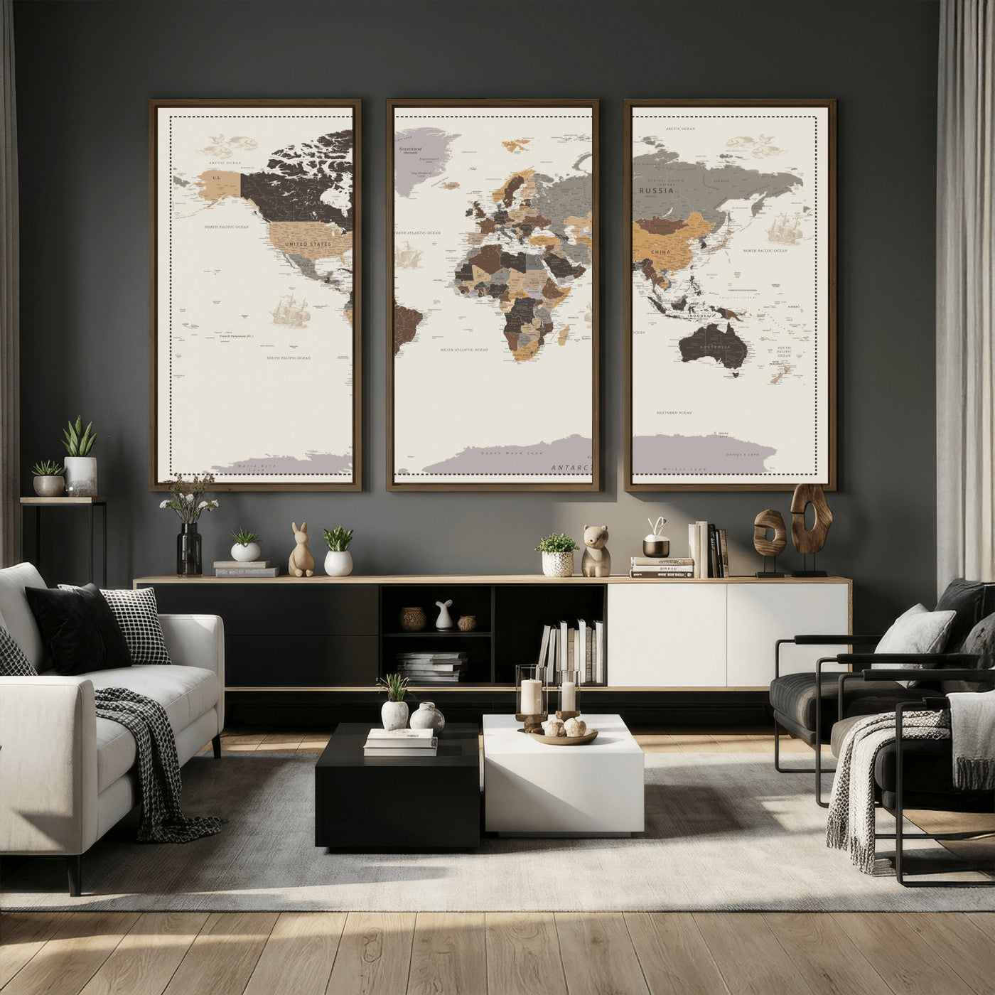 58777746-MGV-CV-36X24 - World Map Wall Art Canvas Print, Modern Decorative Framed Map Artwork Prints for Living Room, Office, Bedroom Wall Decor