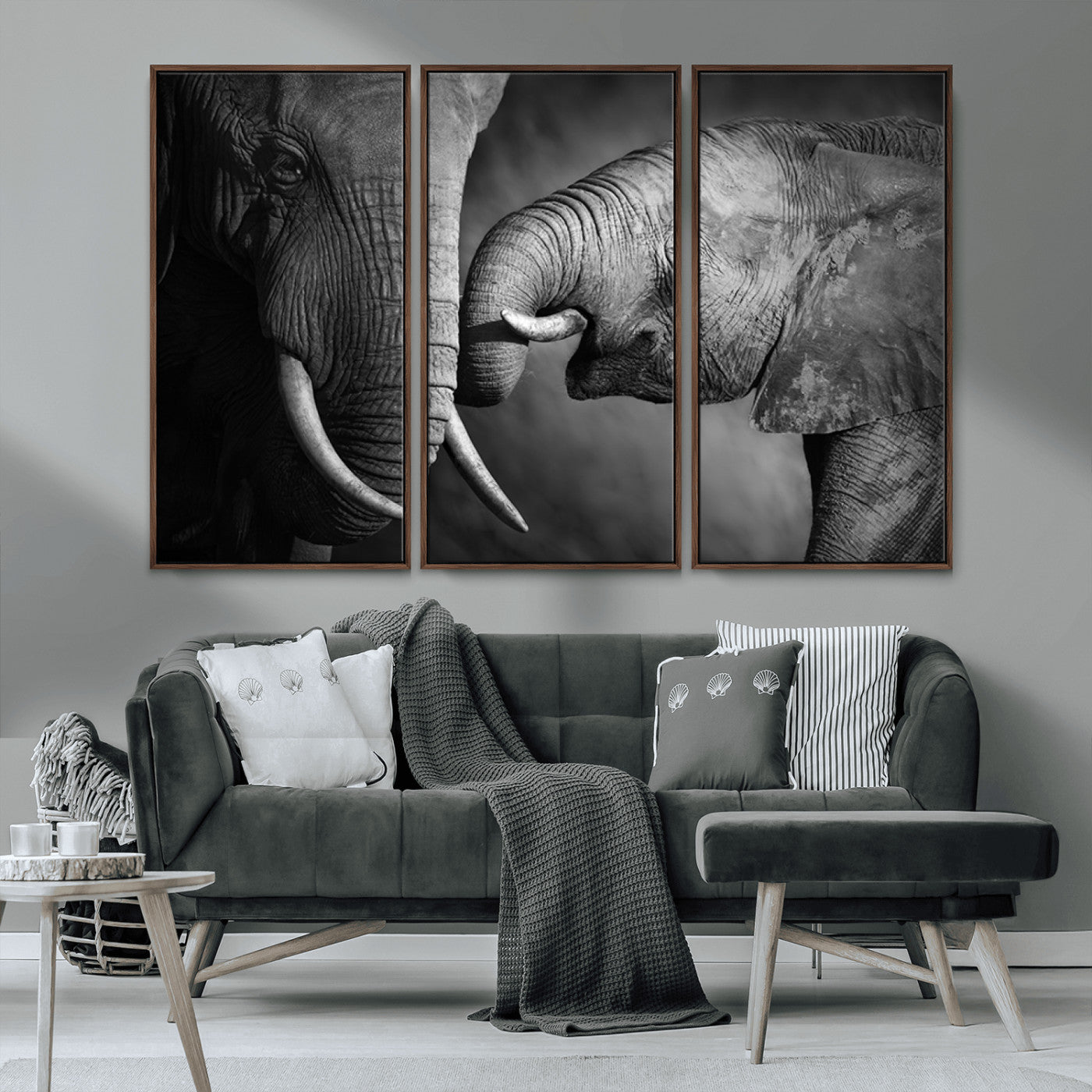 MGV-FC-48X32-3P - Elephant Family Wall Art Canvas, Framed Elephant Family Canvas Print