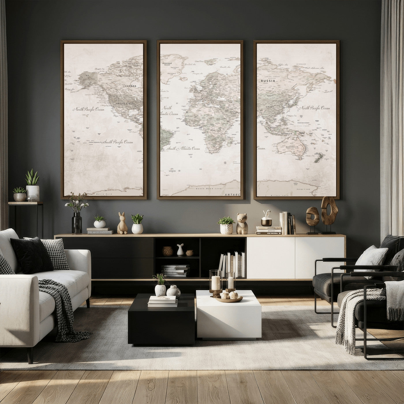 90355419-MGV-CV-36X24 - World Map Wall Art Canvas Print, Modern Decorative Framed Map Artwork Prints for Living Room, Office, Bedroom Wall Decor