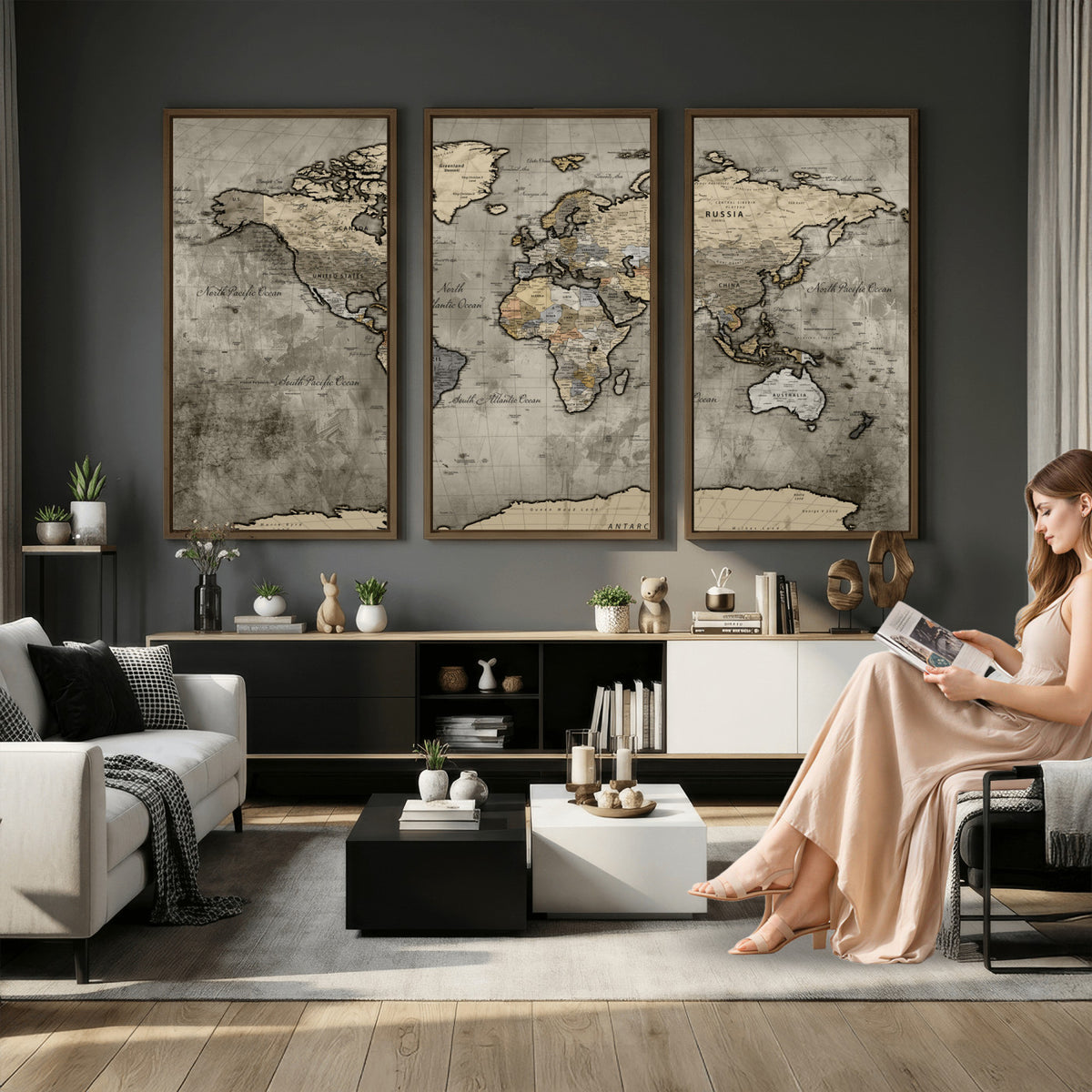 85218700-MGV-CV-36X24 - World Map Canvas Print, Detailed Map of the World Wall Art