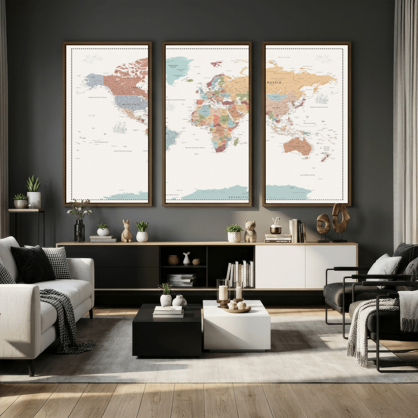 63447567-MGV-CV-36X24 - World Map Wall Art Canvas Print, Modern Decorative Framed Map Artwork Prints for Living Room, Office, Bedroom Wall Decor