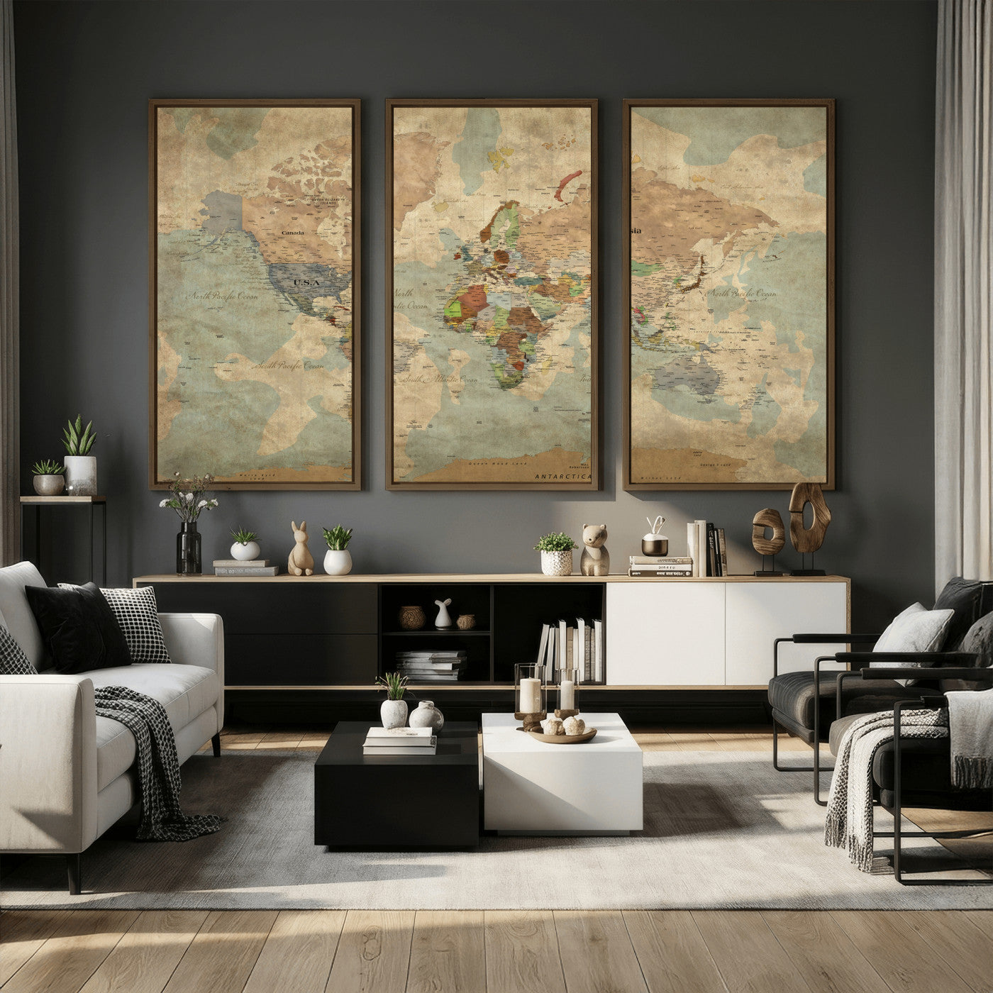 31492148-MGV-CV-36X24 - World Map Wall Art Canvas Print, Modern Decorative Framed Map Artwork Prints for Living Room, Office, Bedroom Wall Decor