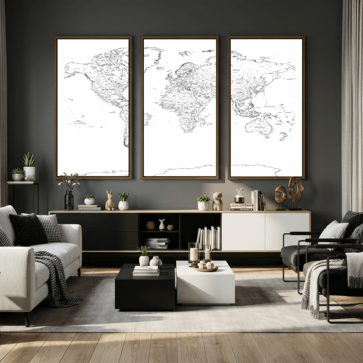 21002736-MGV-CV-36X24 - World Map Wall Art Canvas Print, Modern Decorative Framed Map Artwork Prints for Living Room, Office, Bedroom Wall Decor