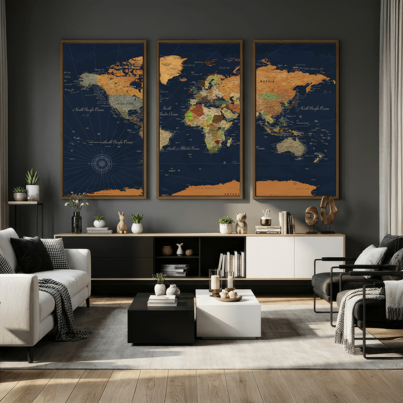 11715182-MGV-CV-36X24 - World Map Wall Art Canvas Print, Modern Decorative Framed Map Artwork Prints for Living Room, Office, Bedroom Wall Decor