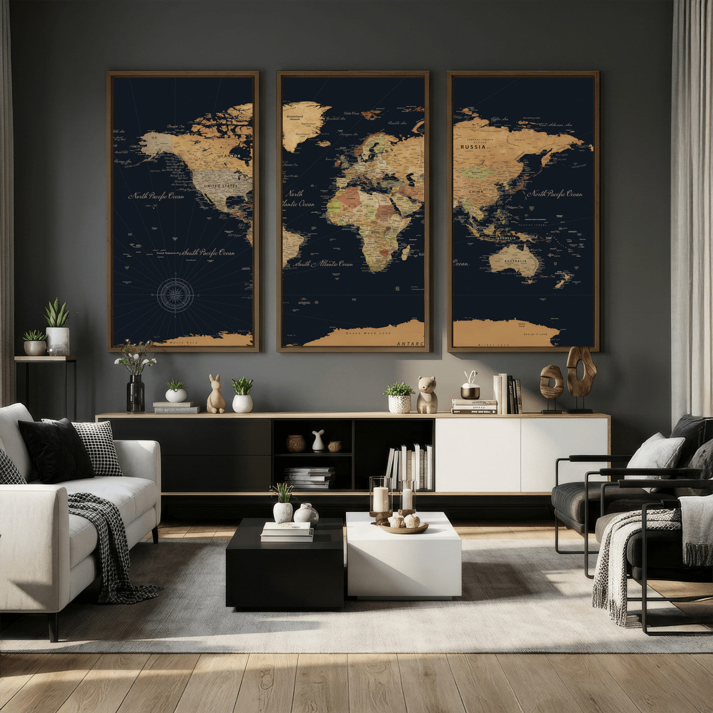 87280374-MGV-CV-36X24 - World Map Wall Art Canvas Print, Modern Decorative Framed Map Artwork Prints for Living Room, Office, Bedroom Wall Decor