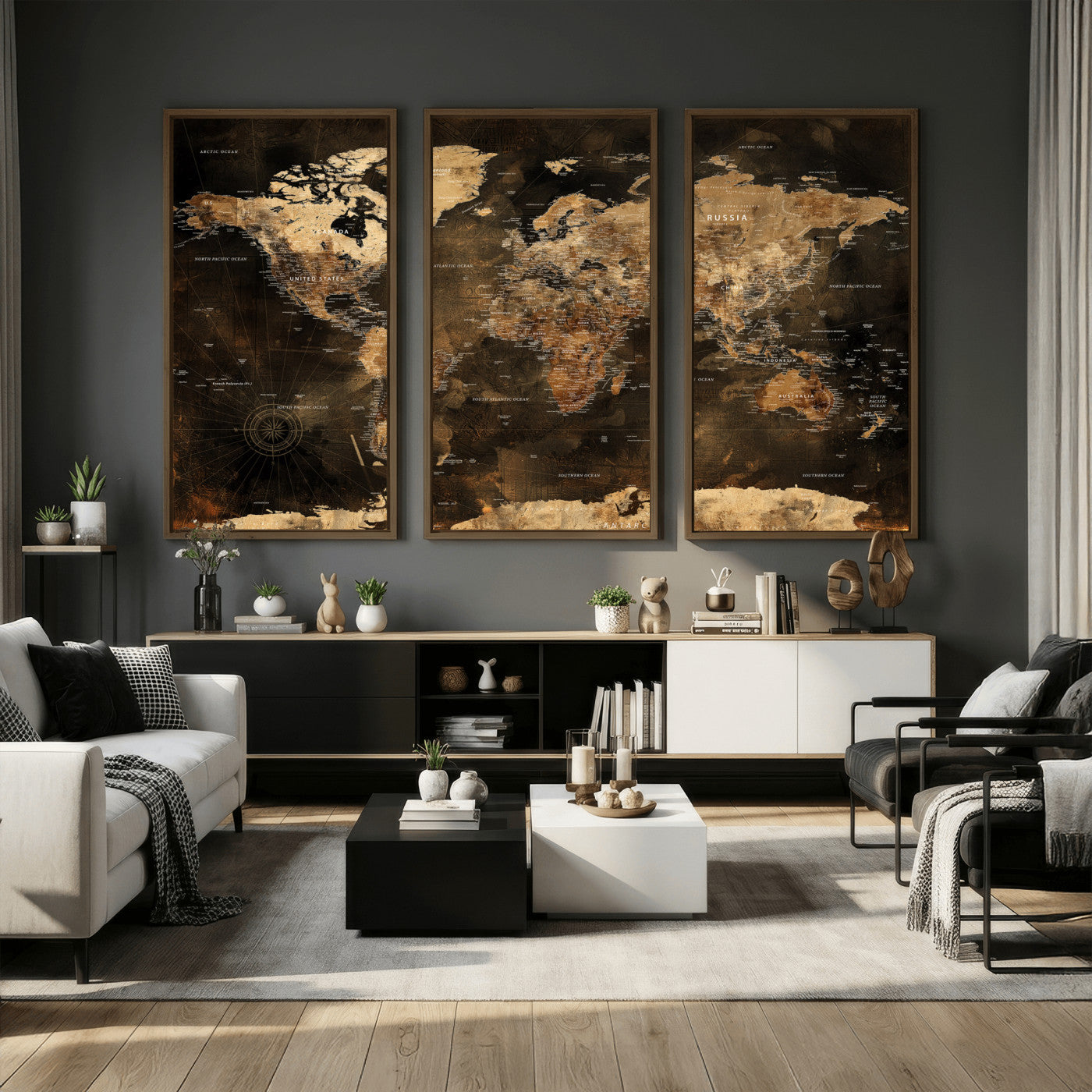 97742922-MGV-CV-36X24 - World Map Wall Art Canvas Print, Modern Decorative Framed Map Artwork Prints for Living Room, Office, Bedroom Wall Decor