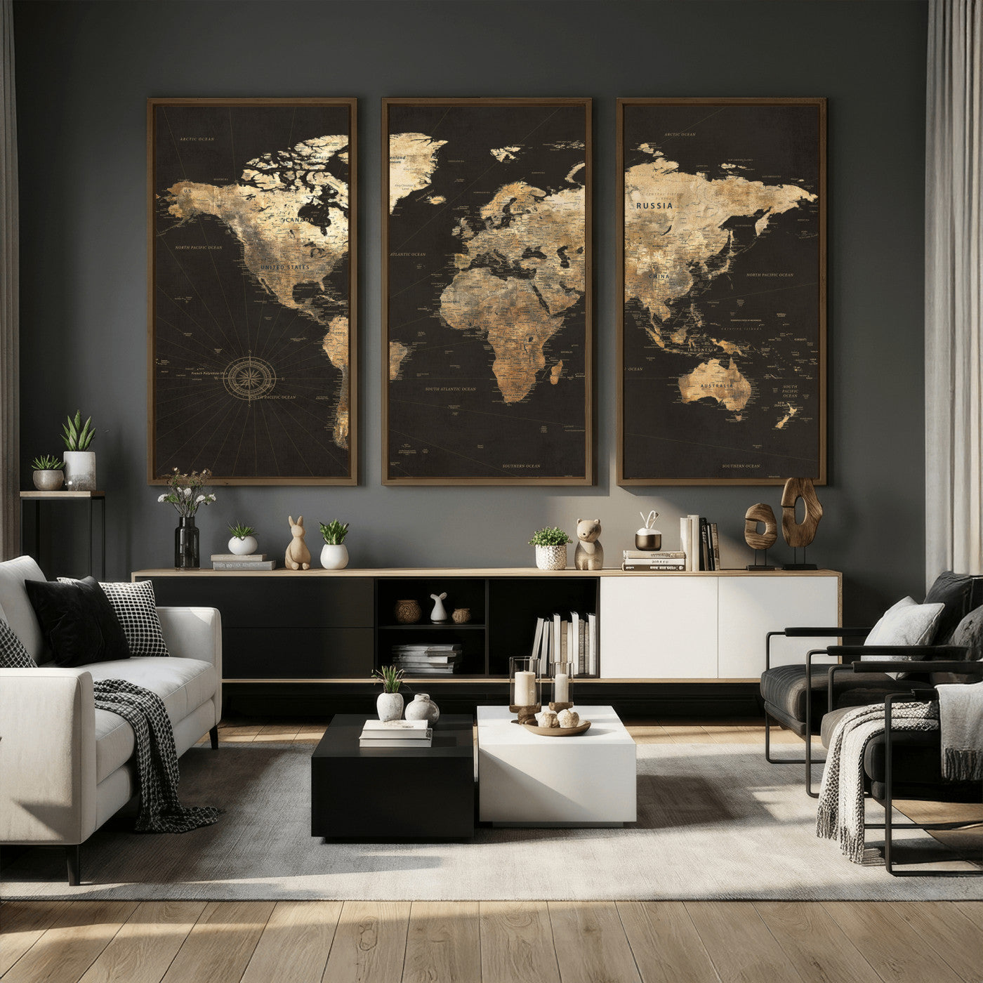 70985630-MGV-CV-36X24 - World Map Wall Art Canvas Print, Modern Decorative Framed Map Artwork Prints for Living Room, Office, Bedroom Wall Decor