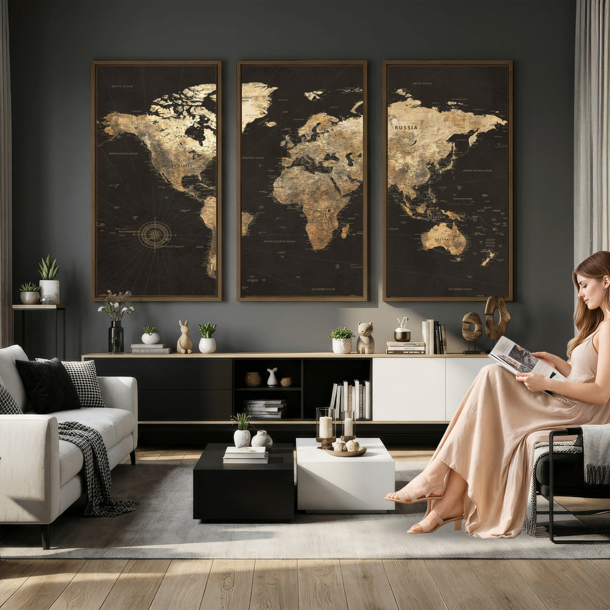 70985630-MGV-CV-36X24 - Framed World Map with Pin Canvas Print – Detailed World Map