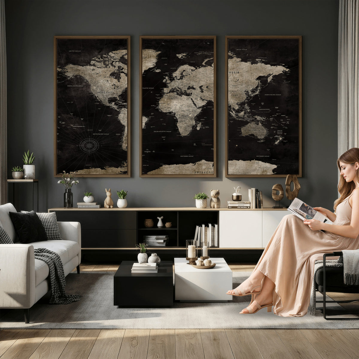 56225956-MGV-CV-36X24 - Detailed World Map Wall Art Print - Large Framed World Map