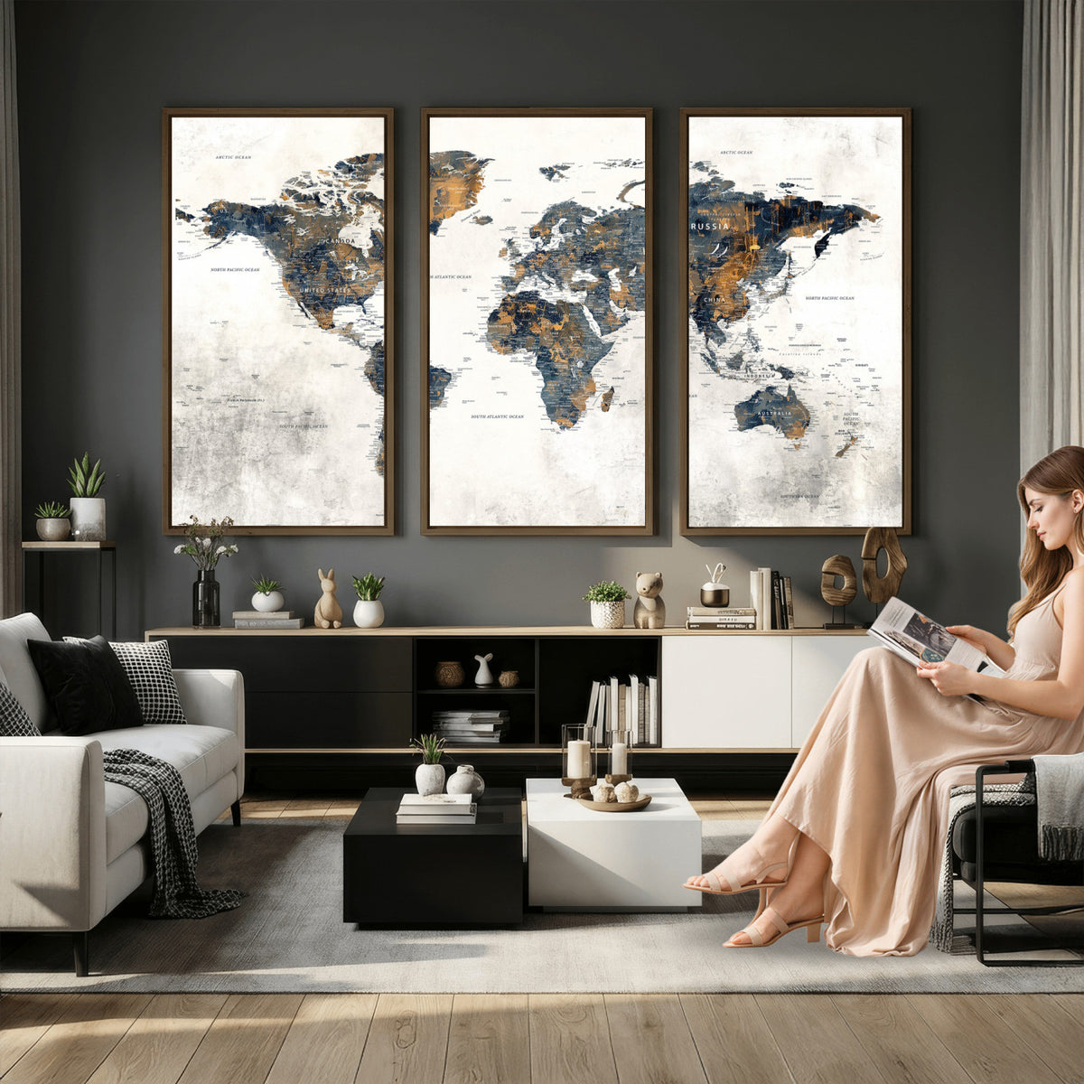 52451147-MGV-CV-36X24 - World Map Wall Art Canvas Print for Office Wall Decor